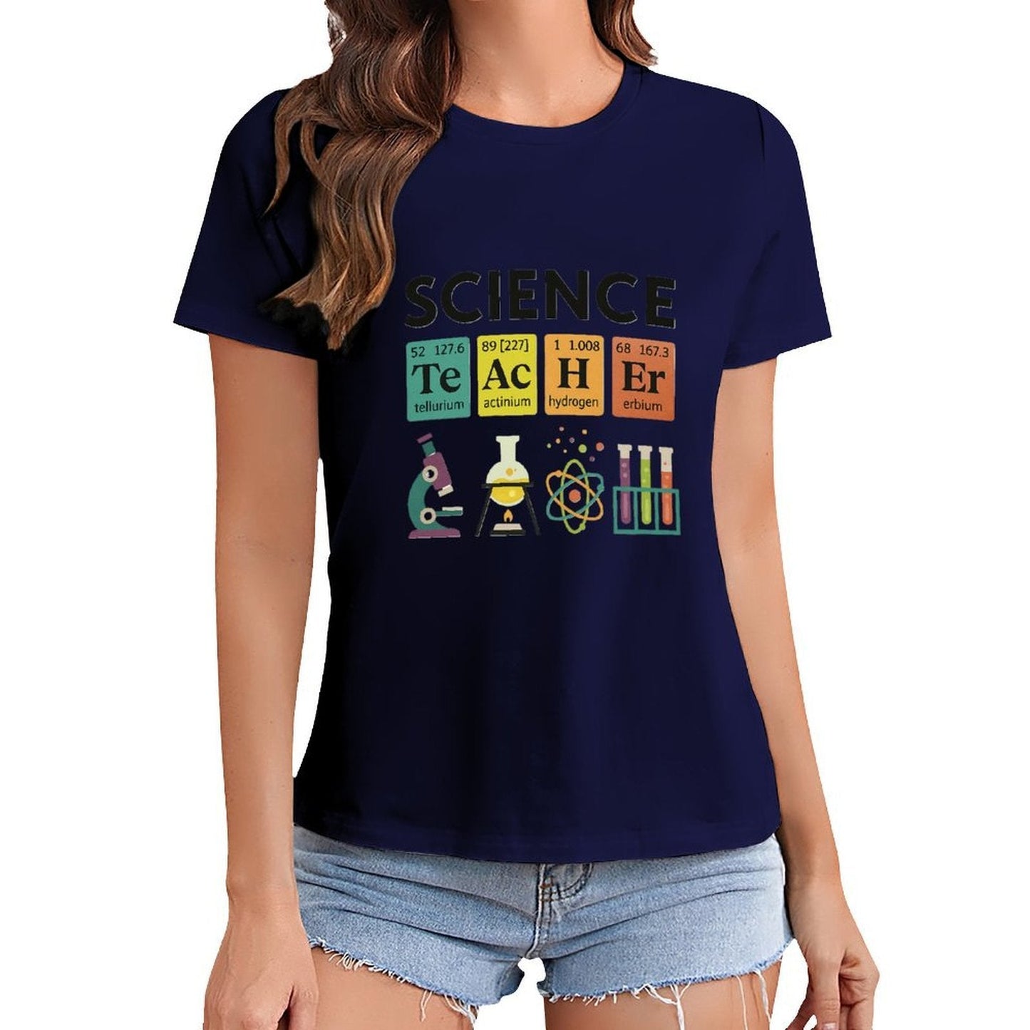 Gildan T-shirt Women Periodic Table Science Teacher Spring and Summer Round Neck Short - sleeved Tops Women's Casual Sports T-shirt - TrendyLookz
