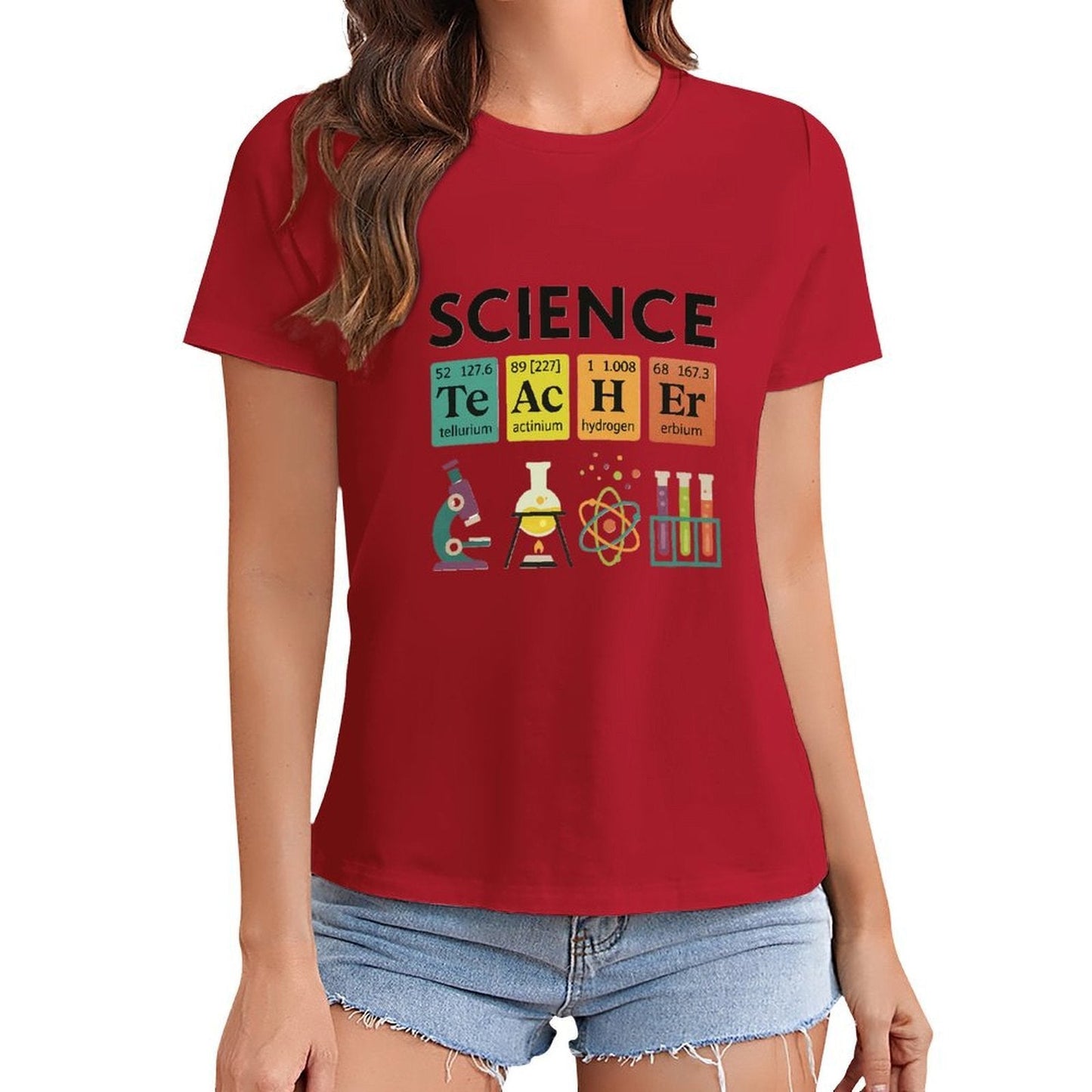 Gildan T-shirt Women Periodic Table Science Teacher Spring and Summer Round Neck Short - sleeved Tops Women's Casual Sports T-shirt - TrendyLookz