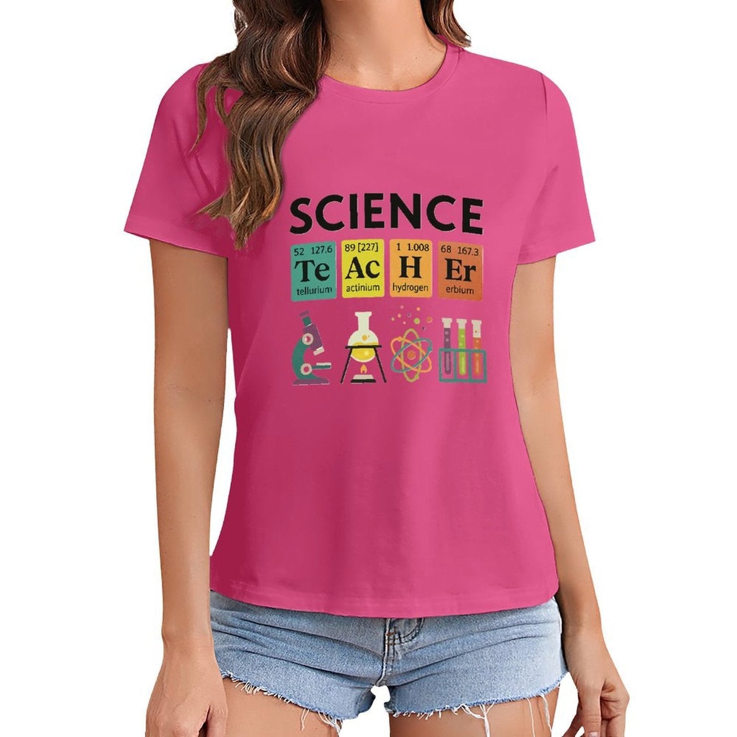 Gildan T-shirt Women Periodic Table Science Teacher Spring and Summer Round Neck Short - sleeved Tops Women's Casual Sports T-shirt - TrendyLookz