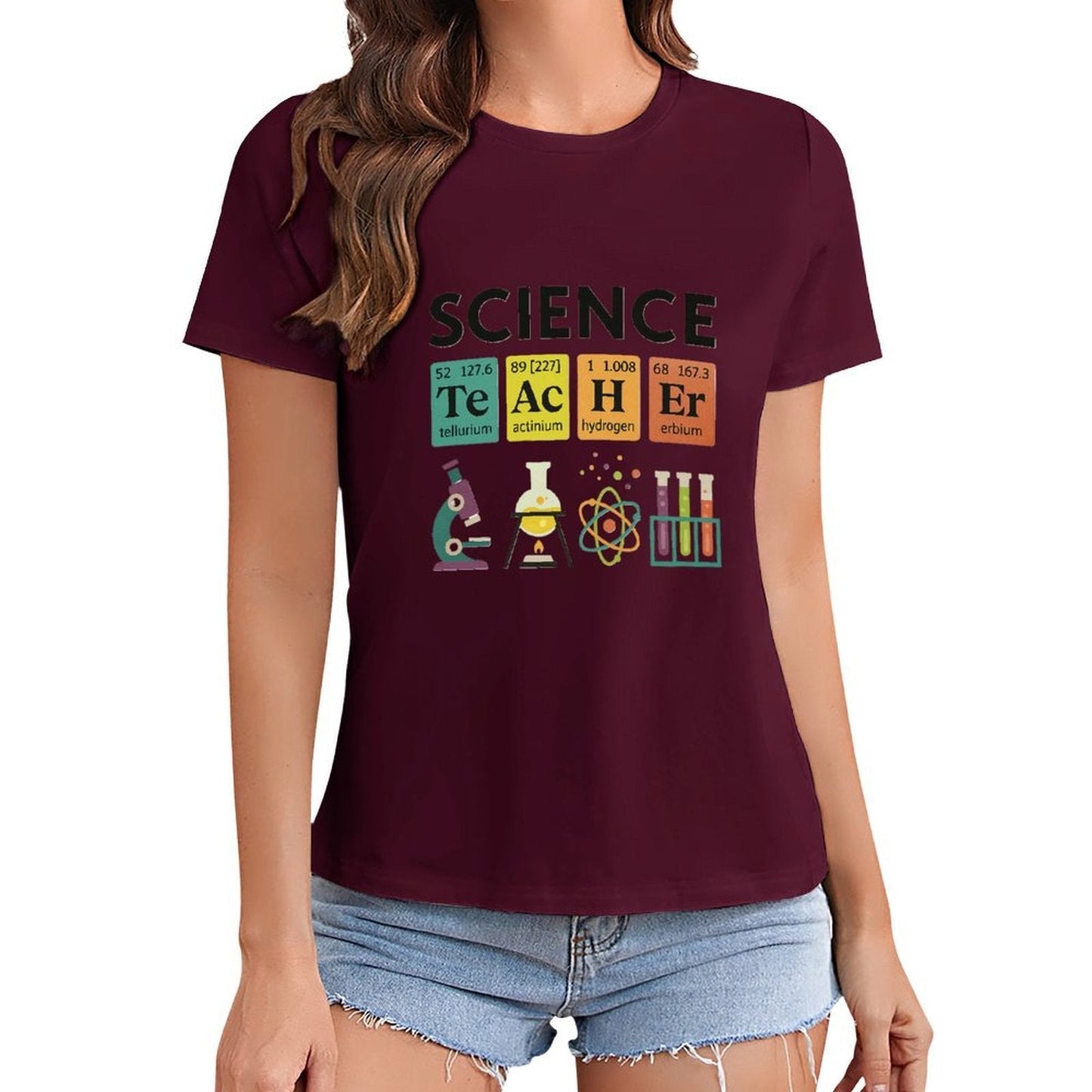 Gildan T-shirt Women Periodic Table Science Teacher Spring and Summer Round Neck Short - sleeved Tops Women's Casual Sports T-shirt - TrendyLookz