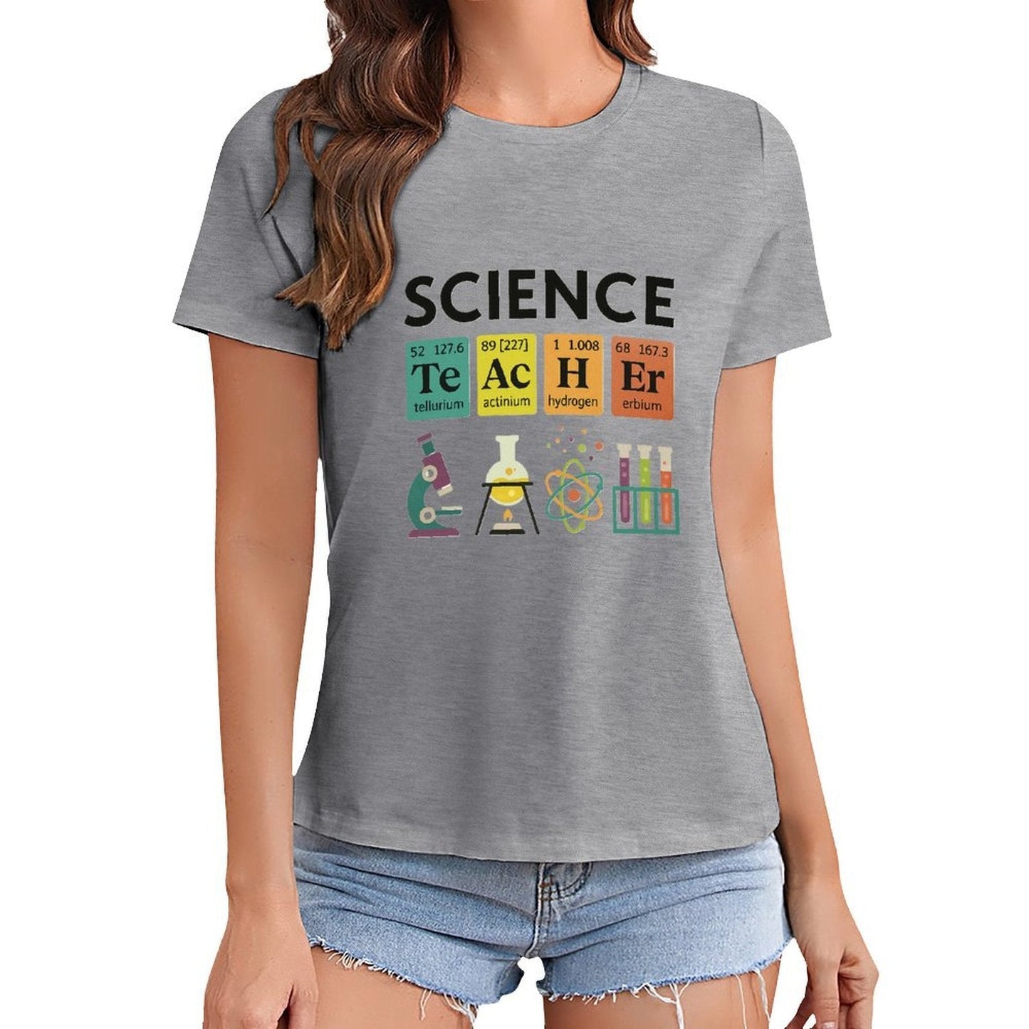 Gildan T-shirt Women Periodic Table Science Teacher Spring and Summer Round Neck Short - sleeved Tops Women's Casual Sports T-shirt - TrendyLookz