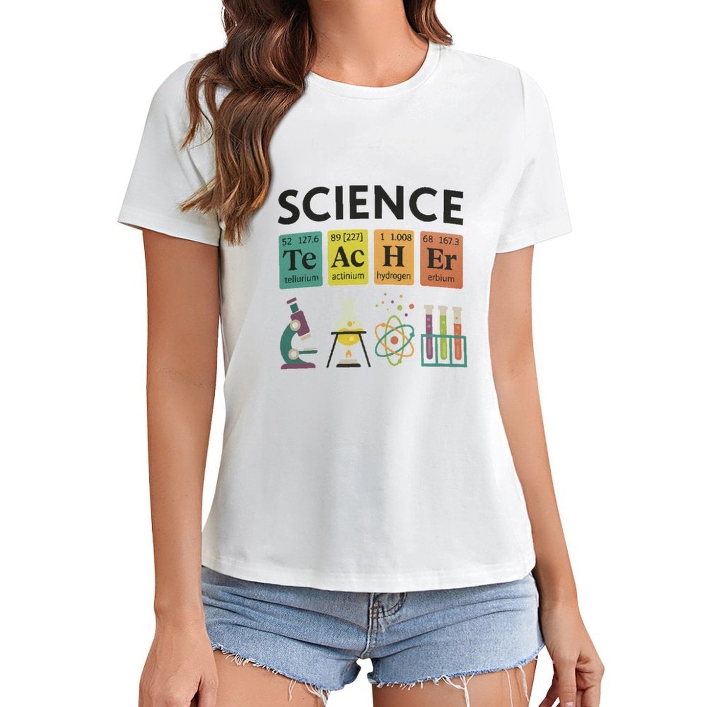 Gildan T-shirt Women Periodic Table Science Teacher Spring and Summer Round Neck Short - sleeved Tops Women's Casual Sports T-shirt - TrendyLookz