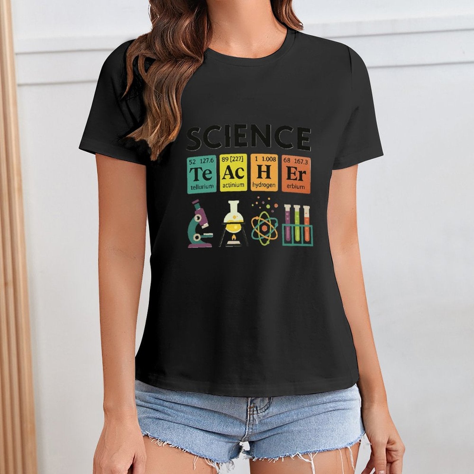 Gildan T-shirt Women Periodic Table Science Teacher Spring and Summer Round Neck Short - sleeved Tops Women's Casual Sports T-shirt - TrendyLookz