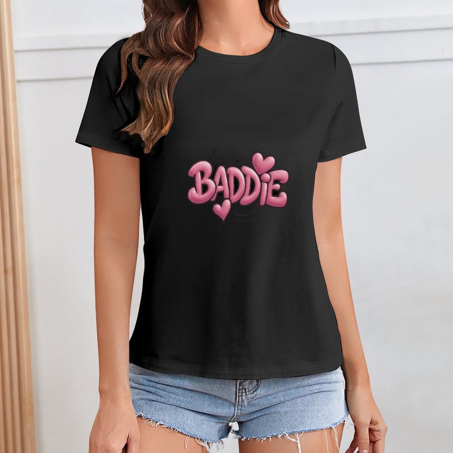 Gildan T-shirt Women Pink Baddie Graffiti Hearts - U1 Spring and Summer Round Neck Short - sleeved Tops Women's Casual Sports T-shirt - TrendyLookz