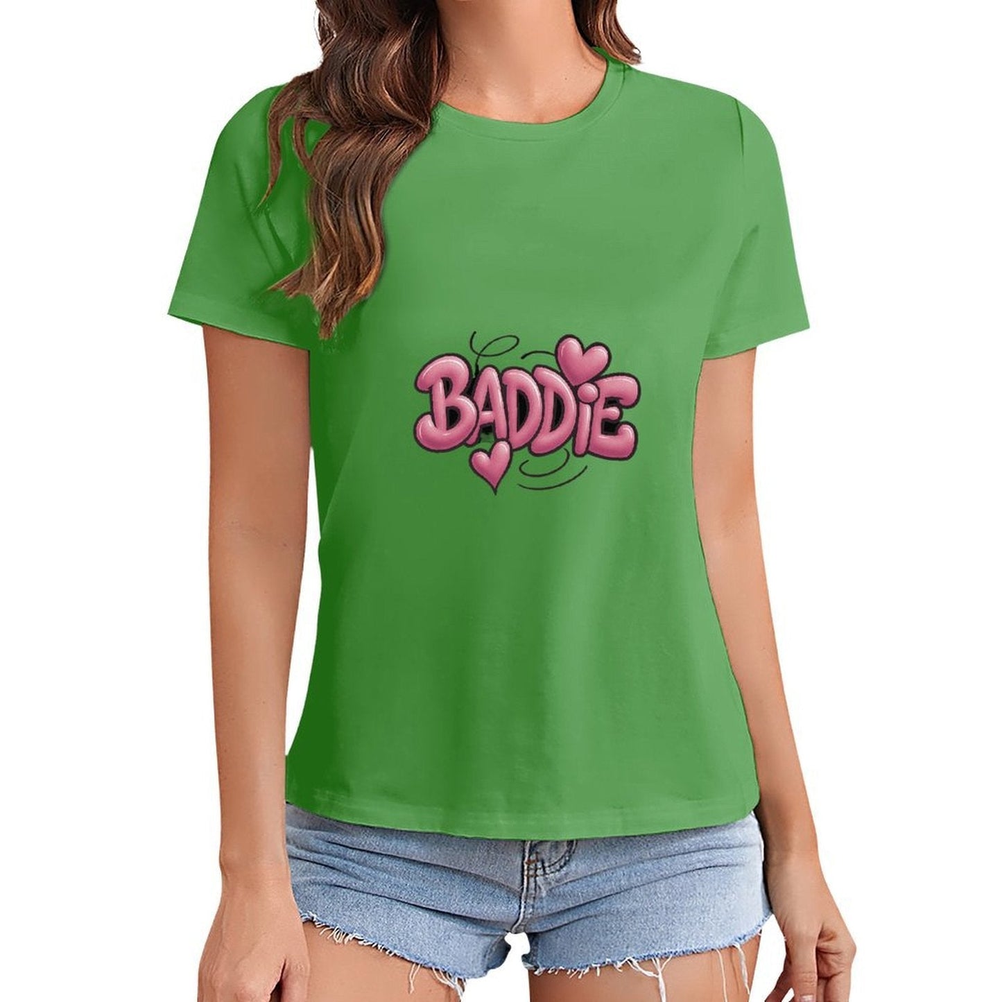 Gildan T-shirt Women Pink Baddie Graffiti Hearts - U1 Spring and Summer Round Neck Short - sleeved Tops Women's Casual Sports T-shirt - TrendyLookz