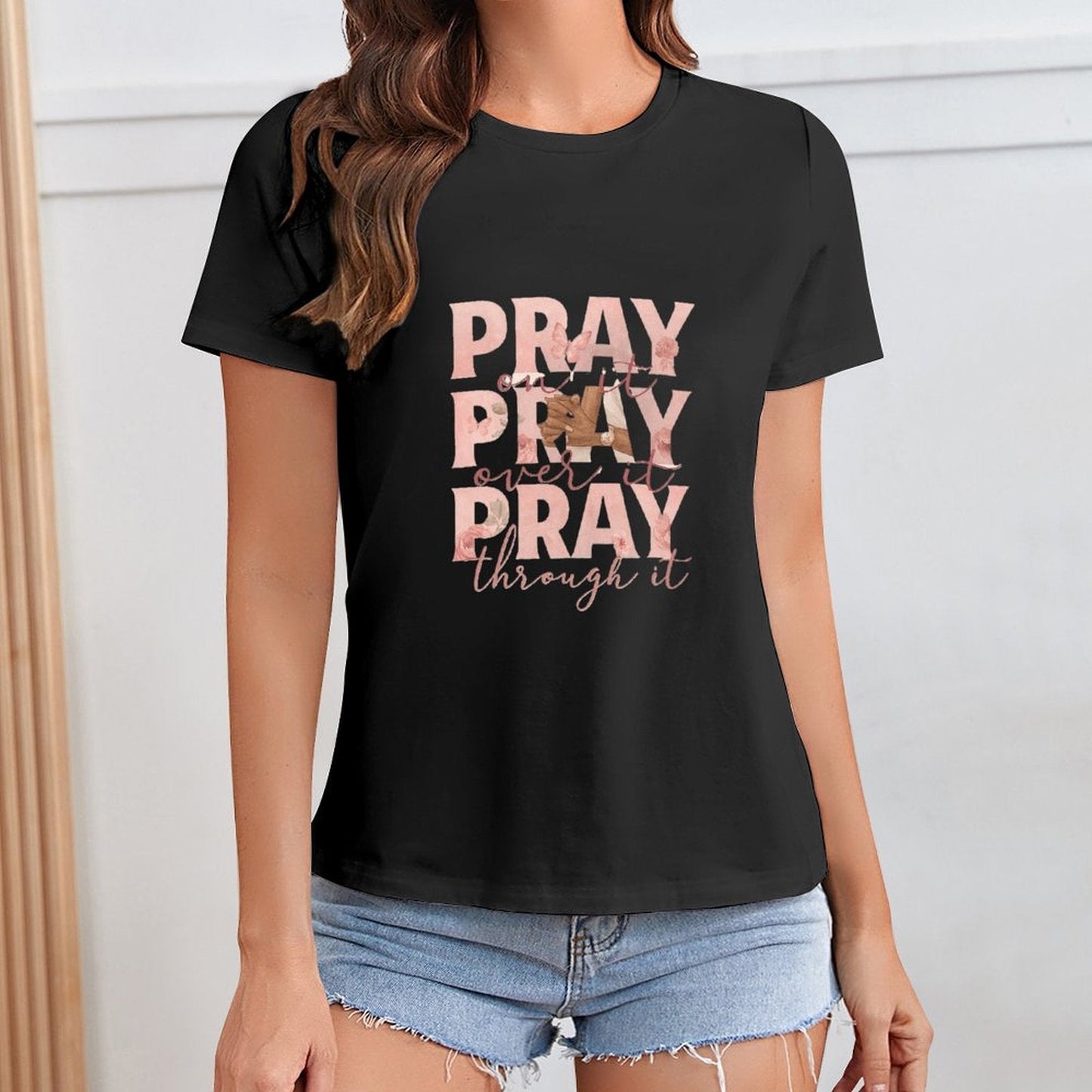 Gildan T-shirt Women Pray On, Over, Through Spring and Summer Round Neck Short - sleeved Tops Women's Casual Sports T-shirt - TrendyLookz