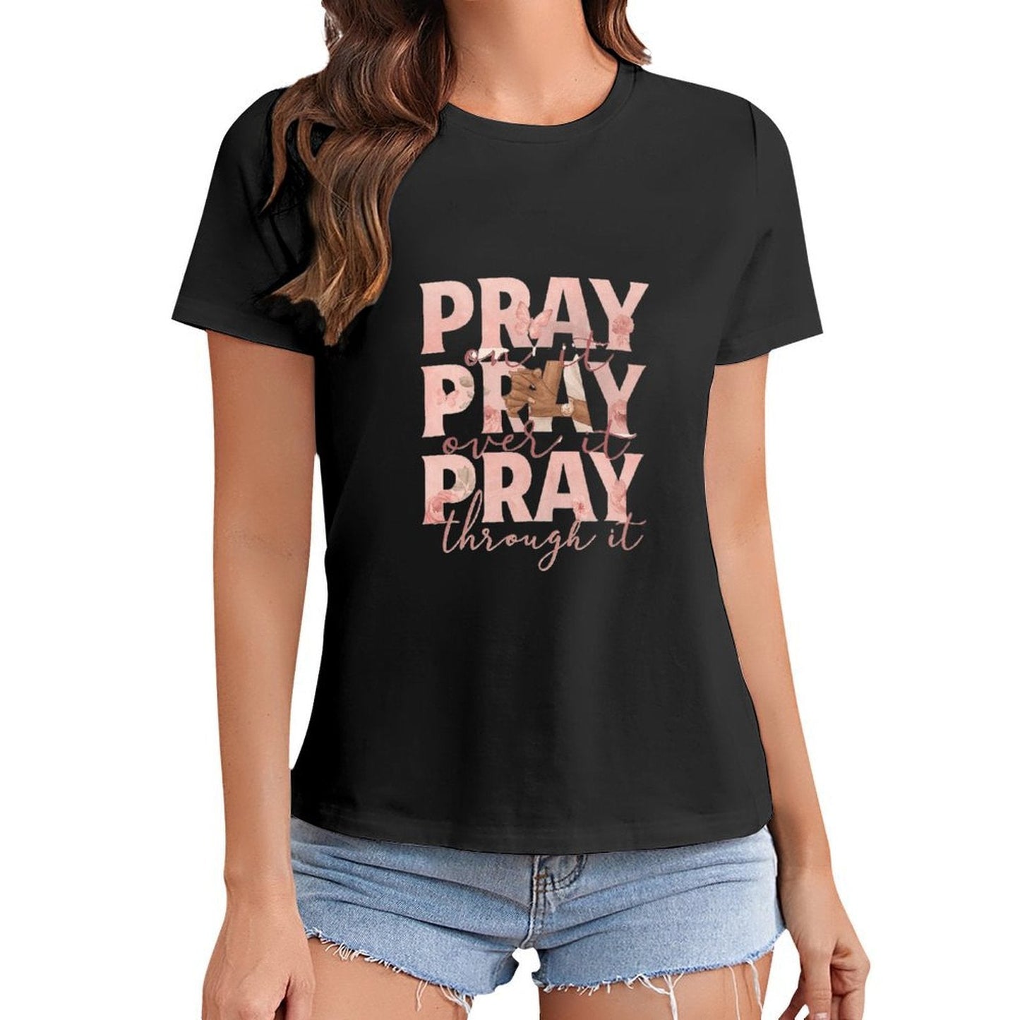 Gildan T-shirt Women Pray On, Over, Through Spring and Summer Round Neck Short - sleeved Tops Women's Casual Sports T-shirt - TrendyLookz