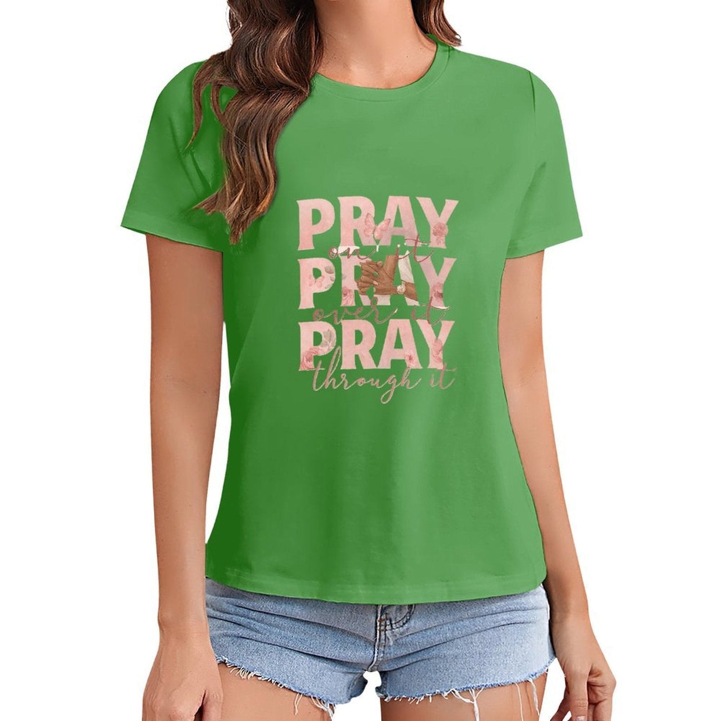 Gildan T-shirt Women Pray On, Over, Through Spring and Summer Round Neck Short - sleeved Tops Women's Casual Sports T-shirt - TrendyLookz