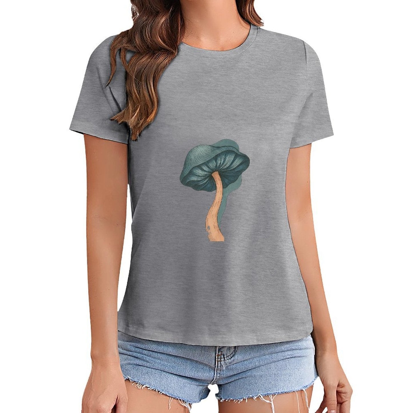 Gildan T-shirt Women Psychedelic Mushroom Art Spring and Summer Round Neck Short - sleeved Tops Women's Casual Sports T-shirt - TrendyLookz