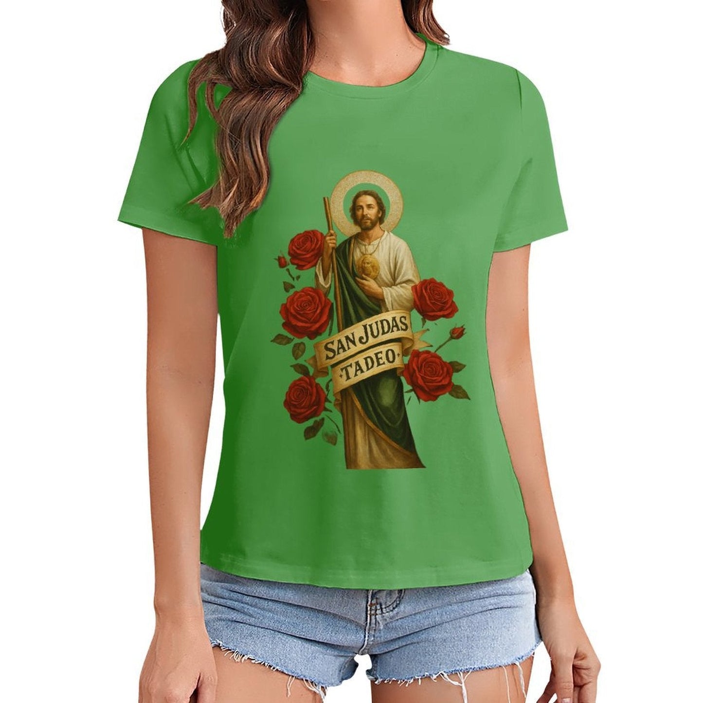Gildan T-shirt Women Saint Jude Thaddeus Iconography Spring and Summer Round Neck Short - sleeved Tops Women's Casual Sports T-shirt - TrendyLookz