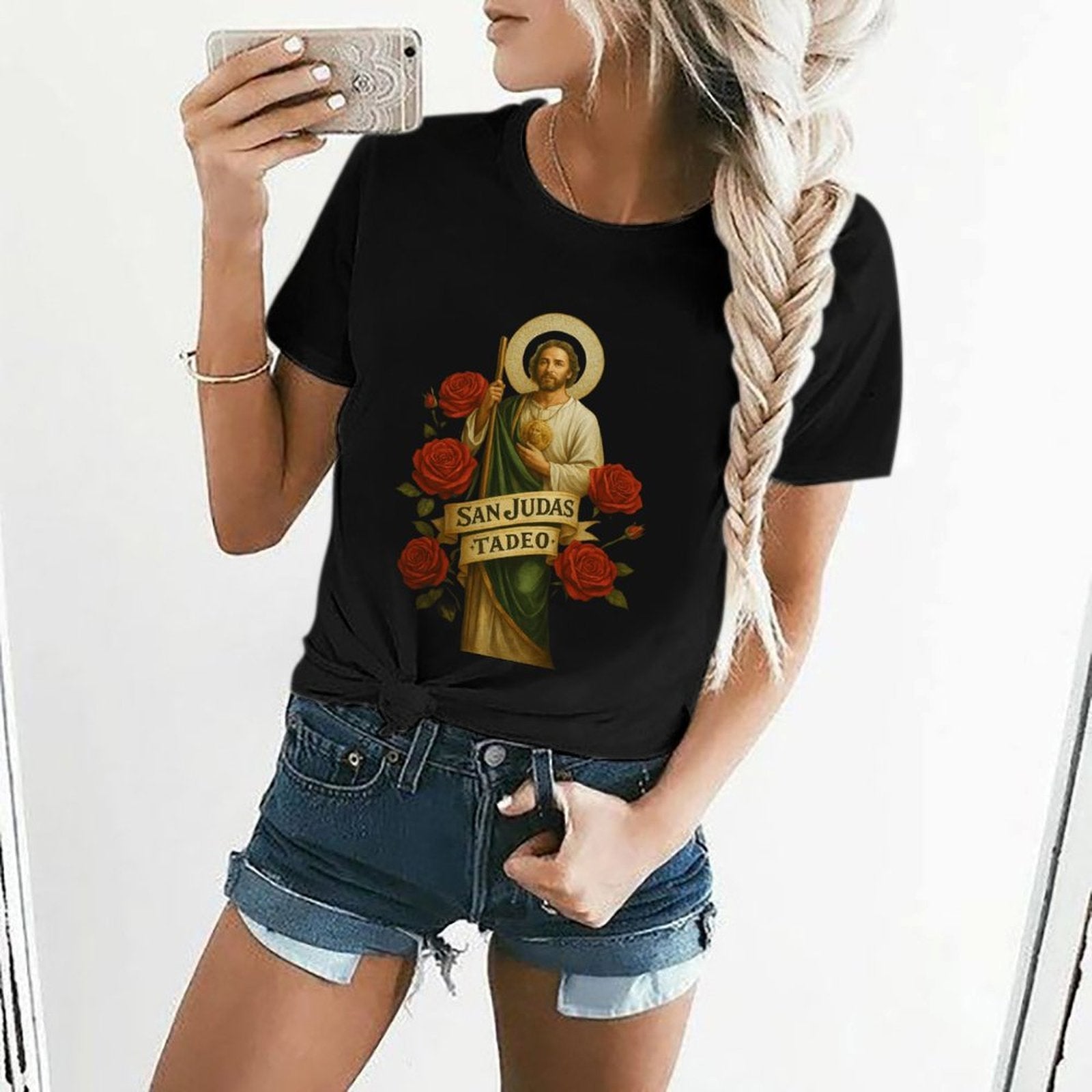 Gildan T-shirt Women Saint Jude Thaddeus Iconography Spring and Summer Round Neck Short - sleeved Tops Women's Casual Sports T-shirt - TrendyLookz