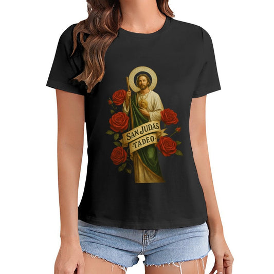 Gildan T-shirt Women Saint Jude Thaddeus Iconography Spring and Summer Round Neck Short - sleeved Tops Women's Casual Sports T-shirt - TrendyLookz