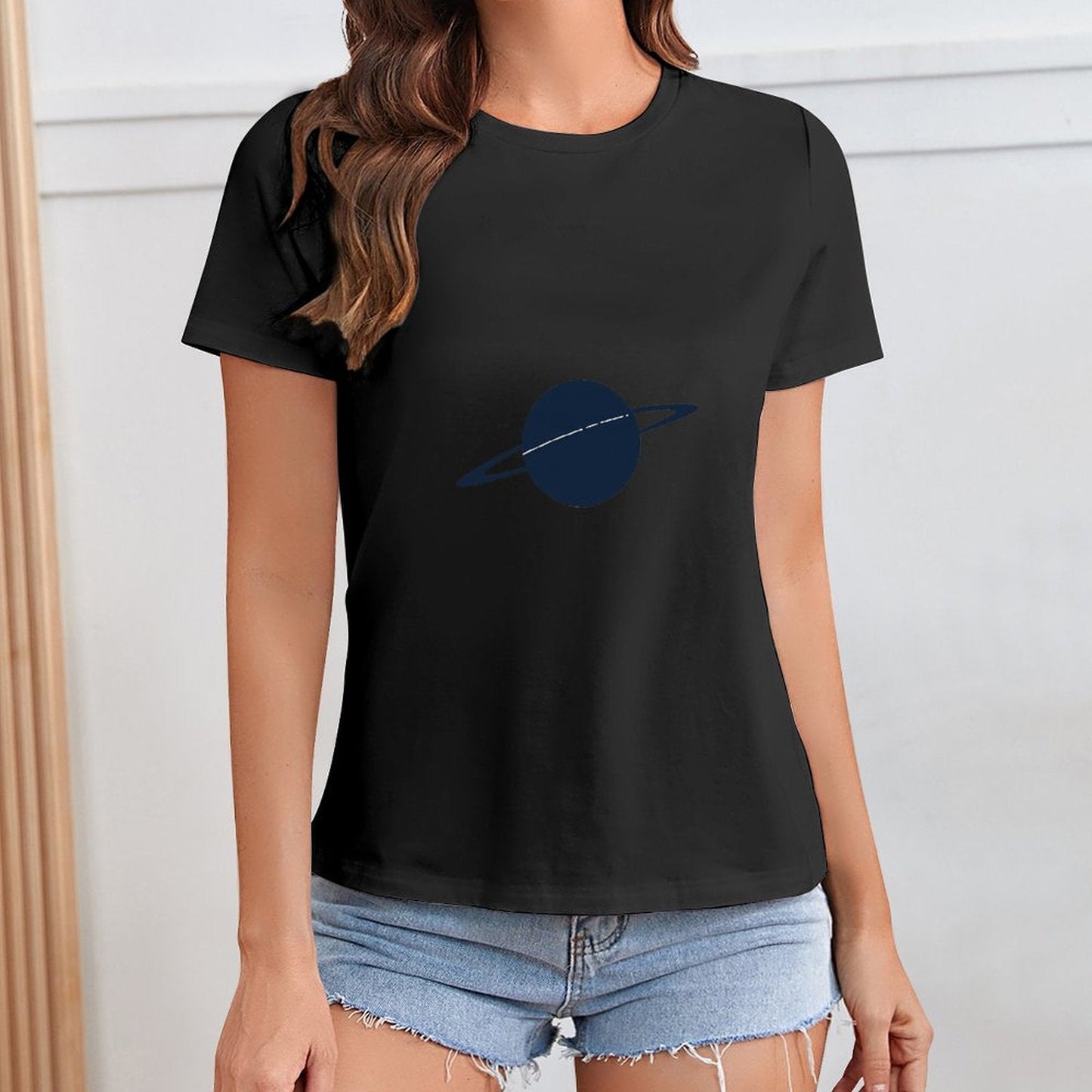 Gildan T-shirt Women Saturn Cosmic Science Rings Spring and Summer Round Neck Short - sleeved Tops Women's Casual Sports T-shirt - TrendyLookz