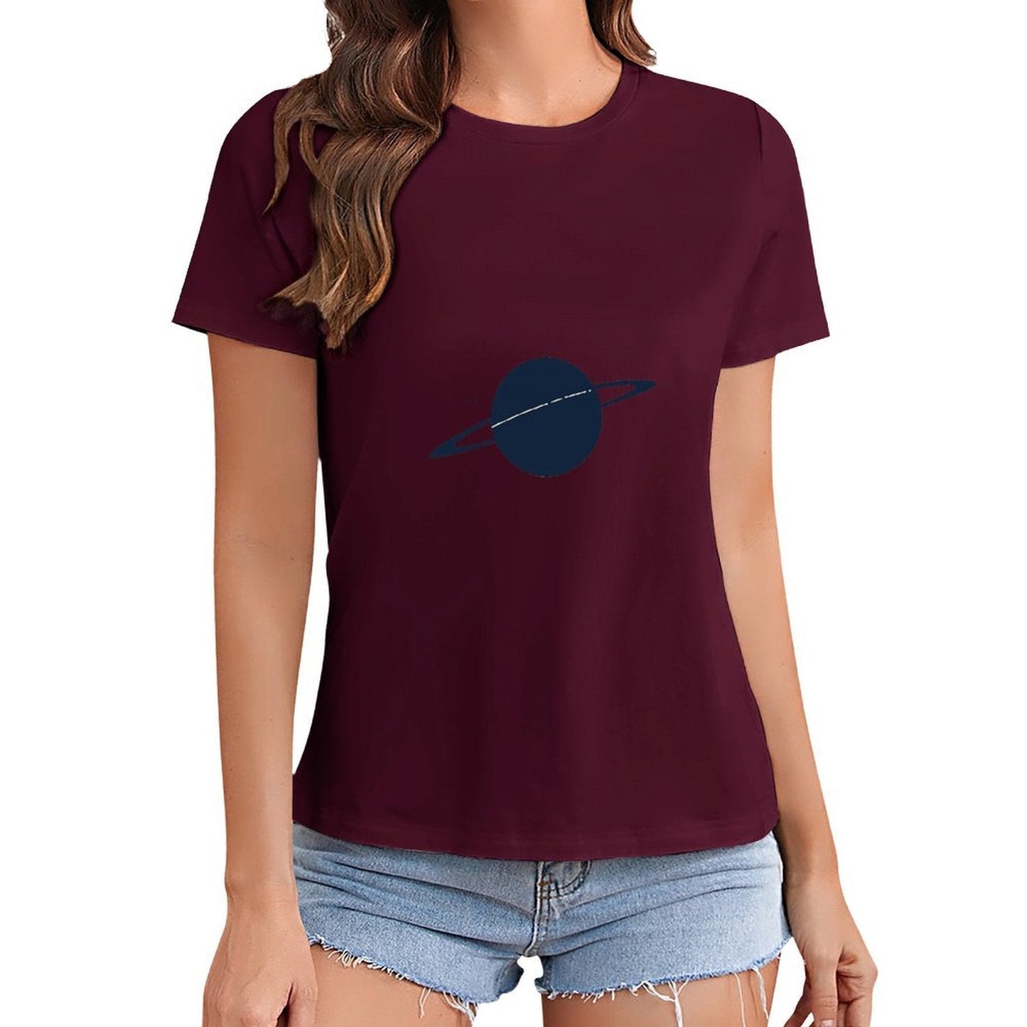 Gildan T-shirt Women Saturn Cosmic Science Rings Spring and Summer Round Neck Short - sleeved Tops Women's Casual Sports T-shirt - TrendyLookz