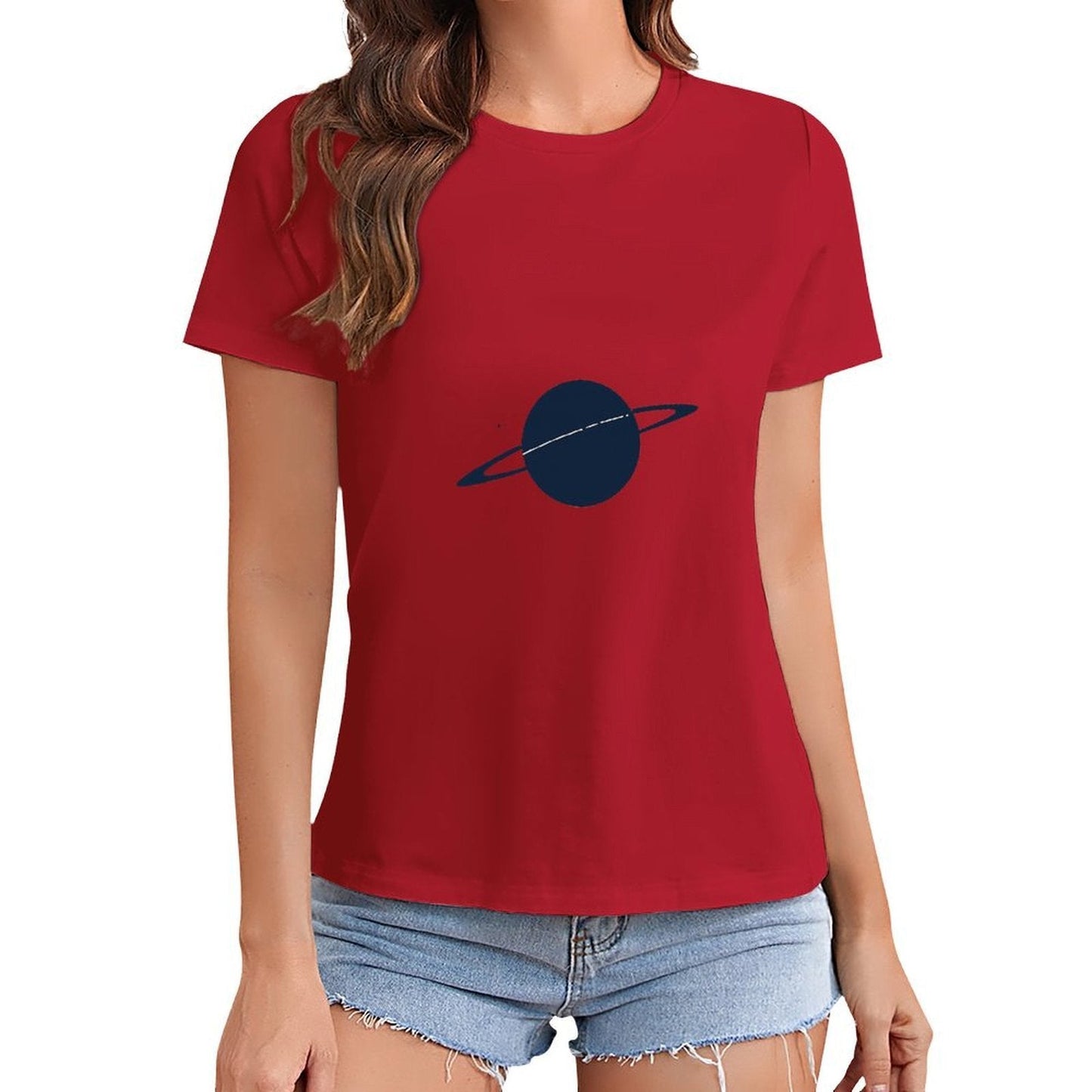 Gildan T-shirt Women Saturn Cosmic Science Rings Spring and Summer Round Neck Short - sleeved Tops Women's Casual Sports T-shirt - TrendyLookz