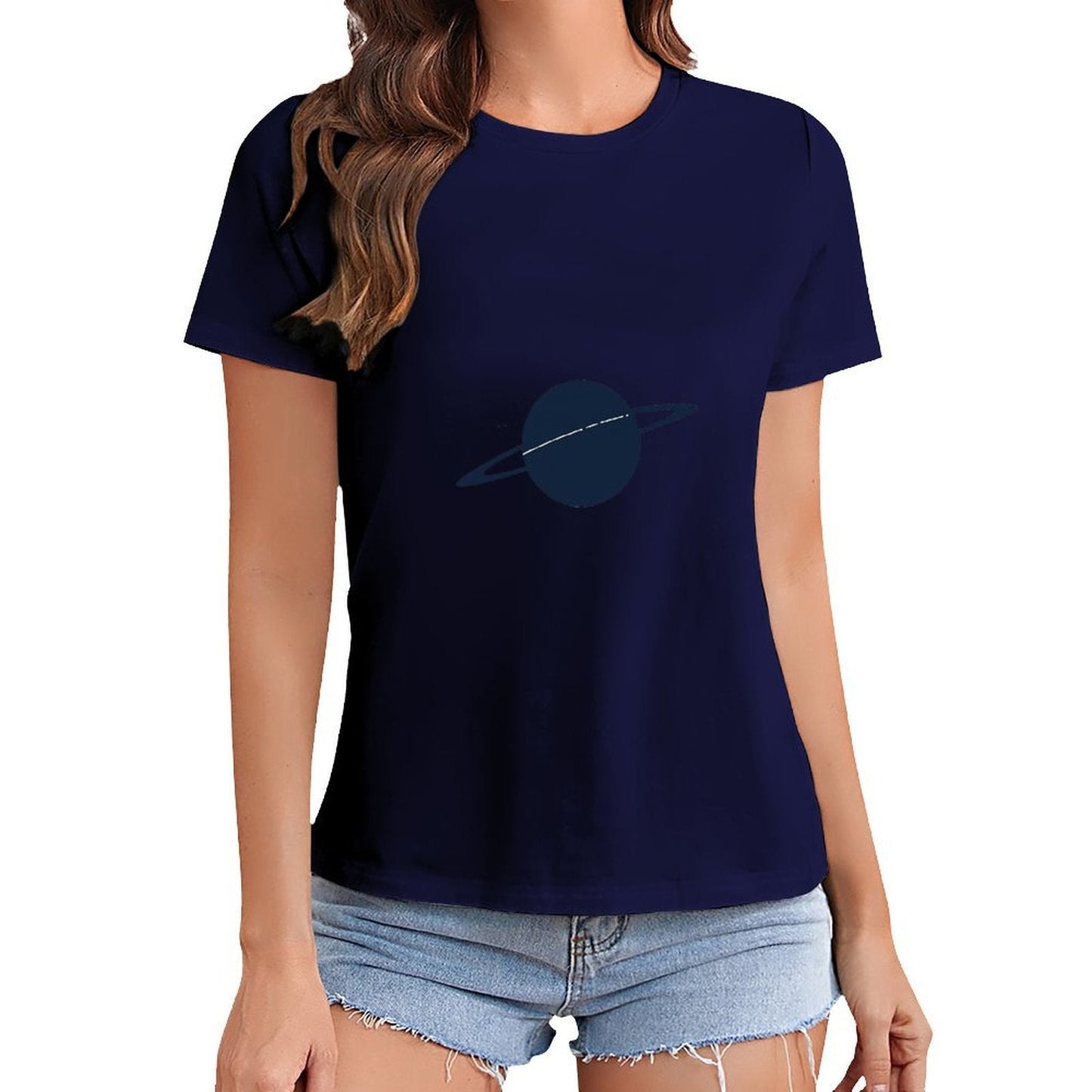 Gildan T-shirt Women Saturn Cosmic Science Rings Spring and Summer Round Neck Short - sleeved Tops Women's Casual Sports T-shirt - TrendyLookz