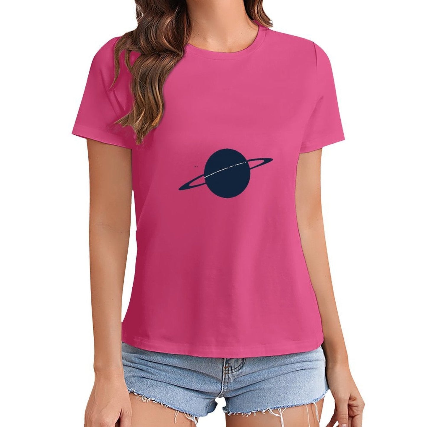 Gildan T-shirt Women Saturn Cosmic Science Rings Spring and Summer Round Neck Short - sleeved Tops Women's Casual Sports T-shirt - TrendyLookz