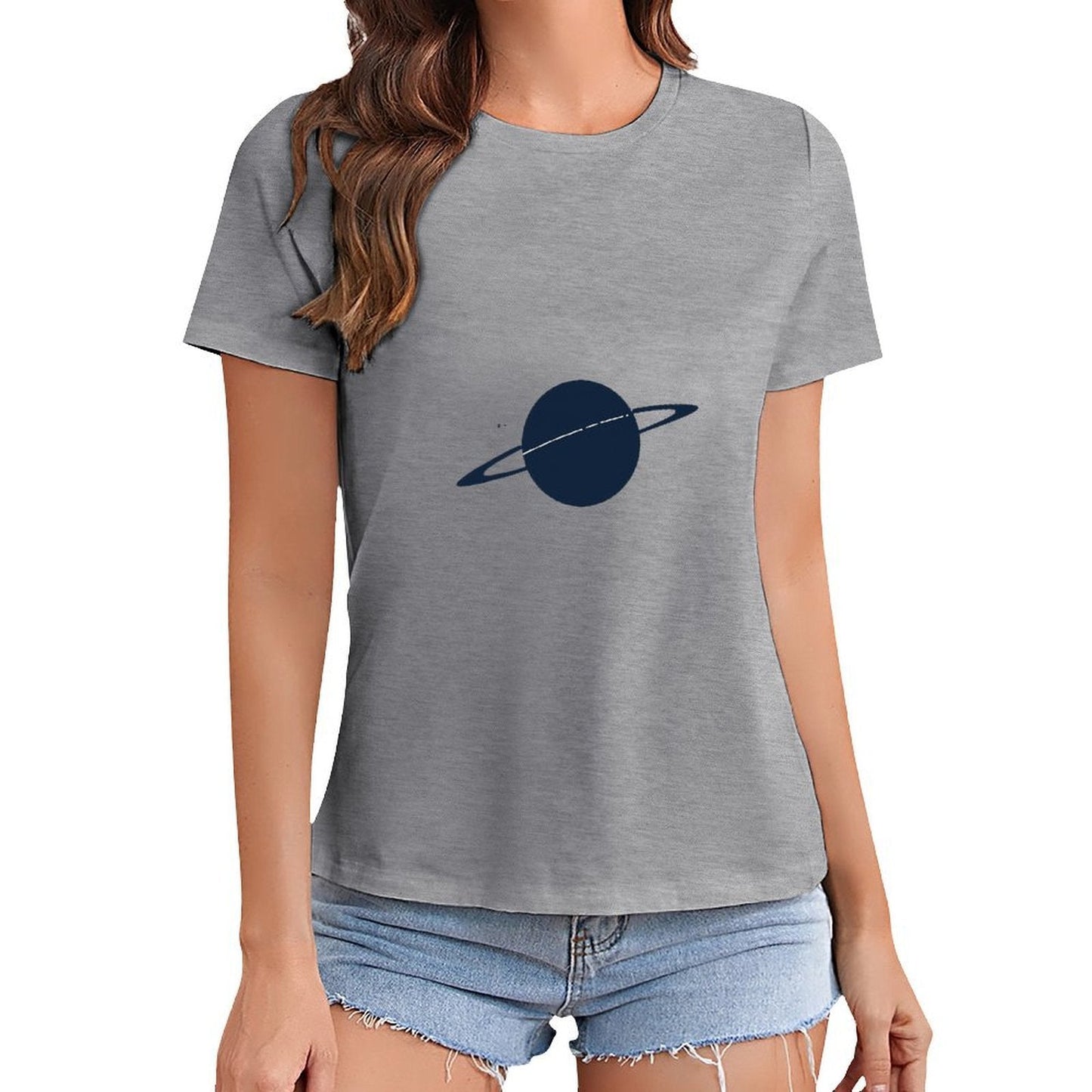 Gildan T-shirt Women Saturn Cosmic Science Rings Spring and Summer Round Neck Short - sleeved Tops Women's Casual Sports T-shirt - TrendyLookz