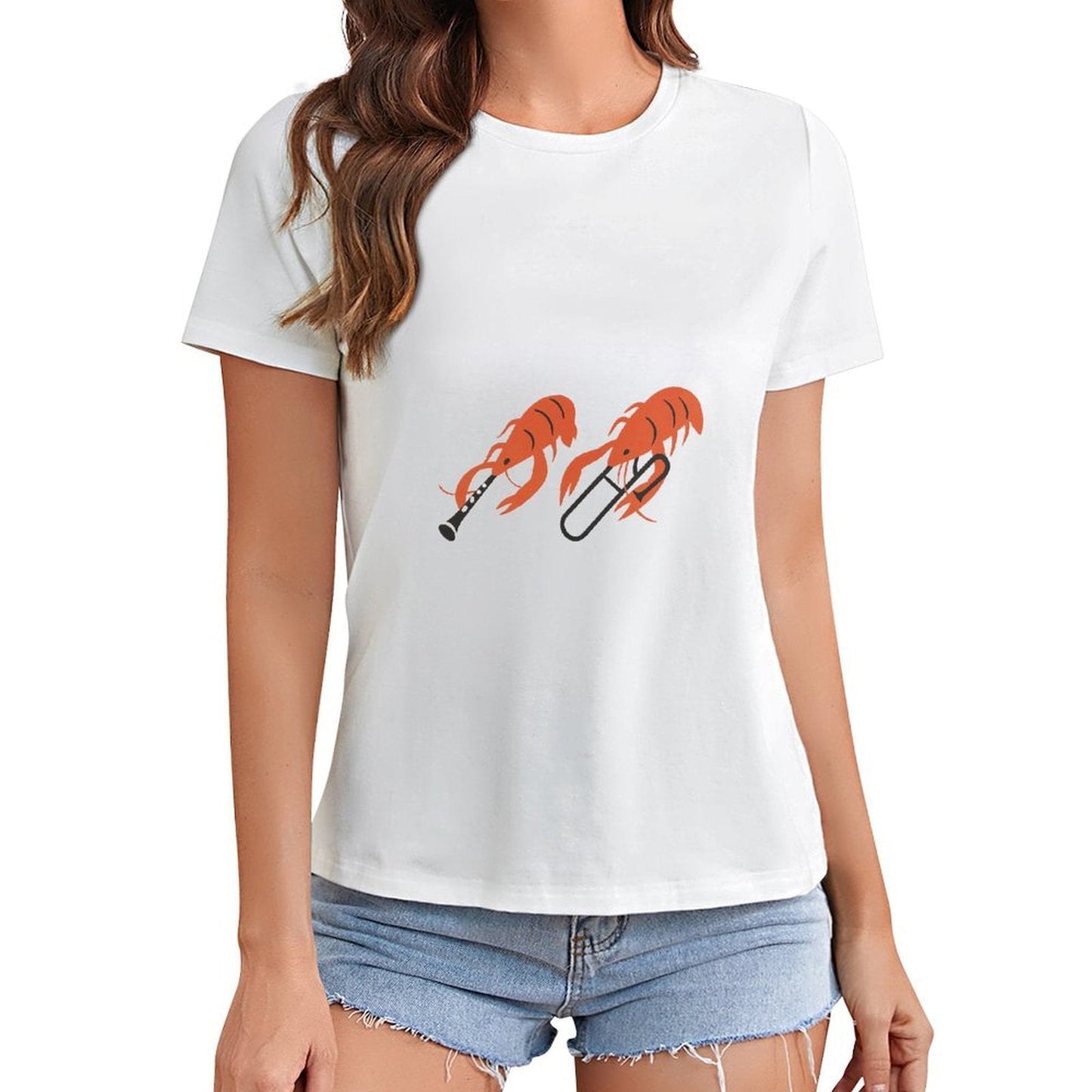 Gildan T-shirt Women Shrimp Playing Musical Instruments - U1 Spring and Summer Round Neck Short - sleeved Tops Women's Casual Sports T-shirt - TrendyLookz