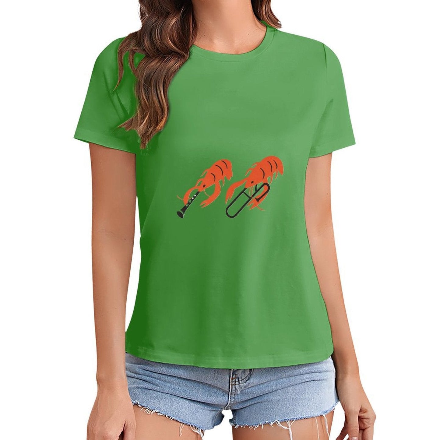 Gildan T-shirt Women Shrimp Playing Musical Instruments - U1 Spring and Summer Round Neck Short - sleeved Tops Women's Casual Sports T-shirt - TrendyLookz