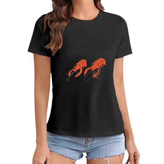 Gildan T-shirt Women Shrimp Playing Musical Instruments - U1 Spring and Summer Round Neck Short - sleeved Tops Women's Casual Sports T-shirt - TrendyLookz