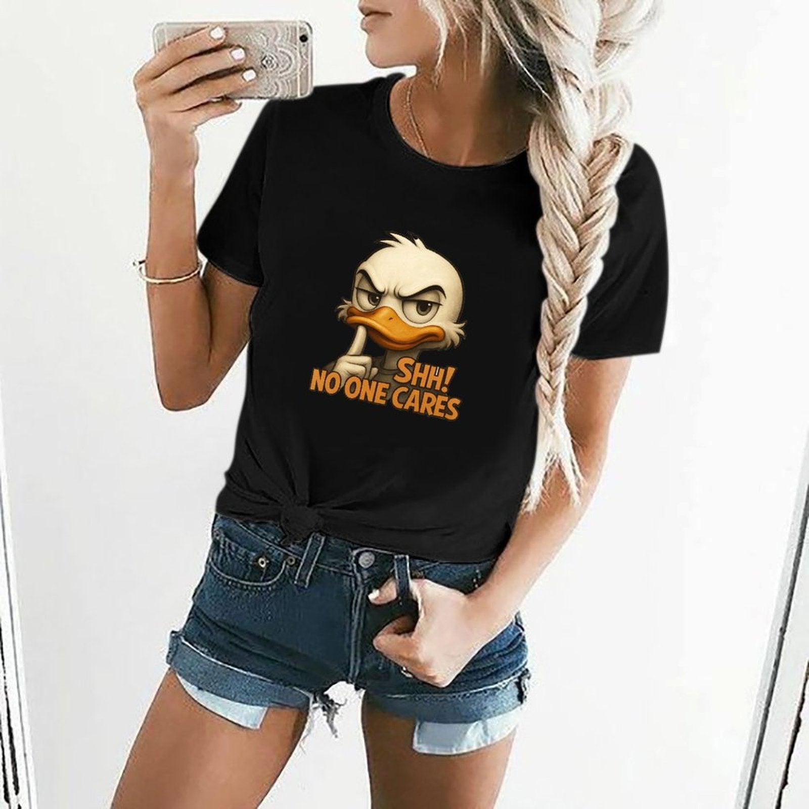 Gildan T-shirt Women Silent Duck Warning - U1 Spring and Summer Round Neck Short - sleeved Tops Women's Casual Sports T-shirt - TrendyLookz