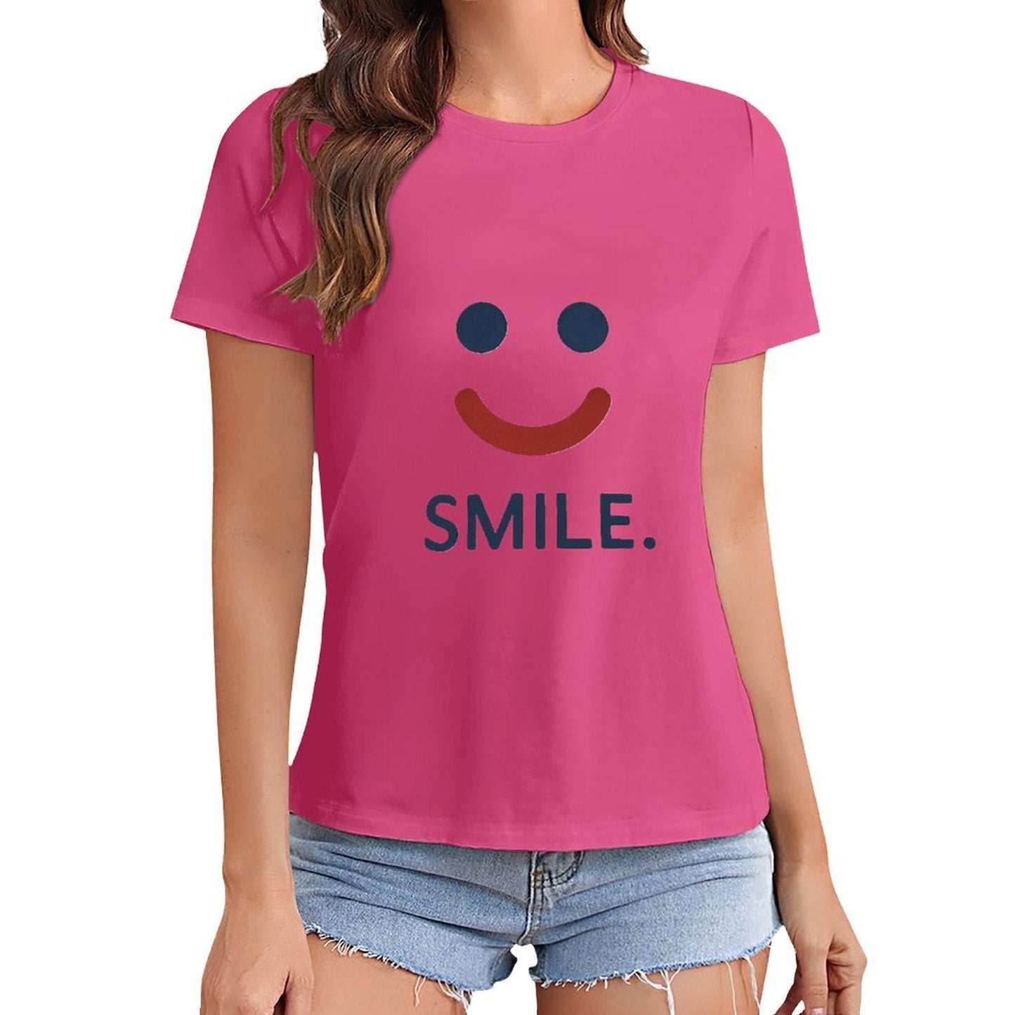 Gildan T-shirt Women Simple Smile Reminder Spring and Summer Round Neck Short - sleeved Tops Women's Casual Sports T-shirt - TrendyLookz