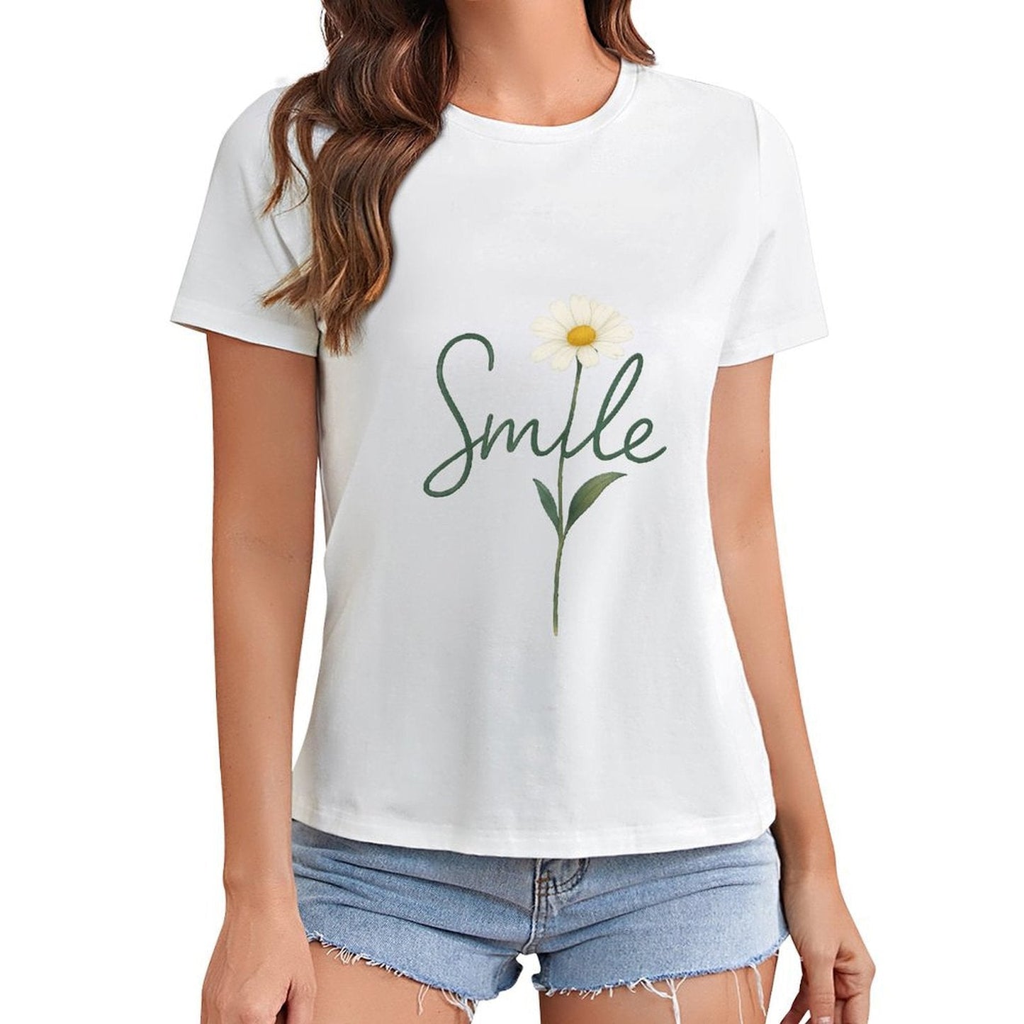 Gildan T-shirt Women Smile Blossom Inspiration - U1 Spring and Summer Round Neck Short - sleeved Tops Women's Casual Sports T-shirt - TrendyLookz