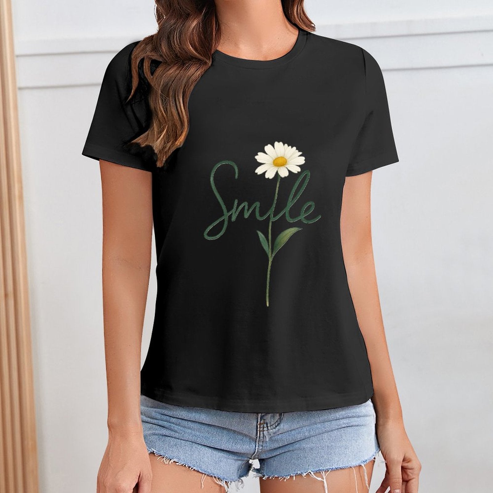 Gildan T-shirt Women Smile Blossom Inspiration - U1 Spring and Summer Round Neck Short - sleeved Tops Women's Casual Sports T-shirt - TrendyLookz