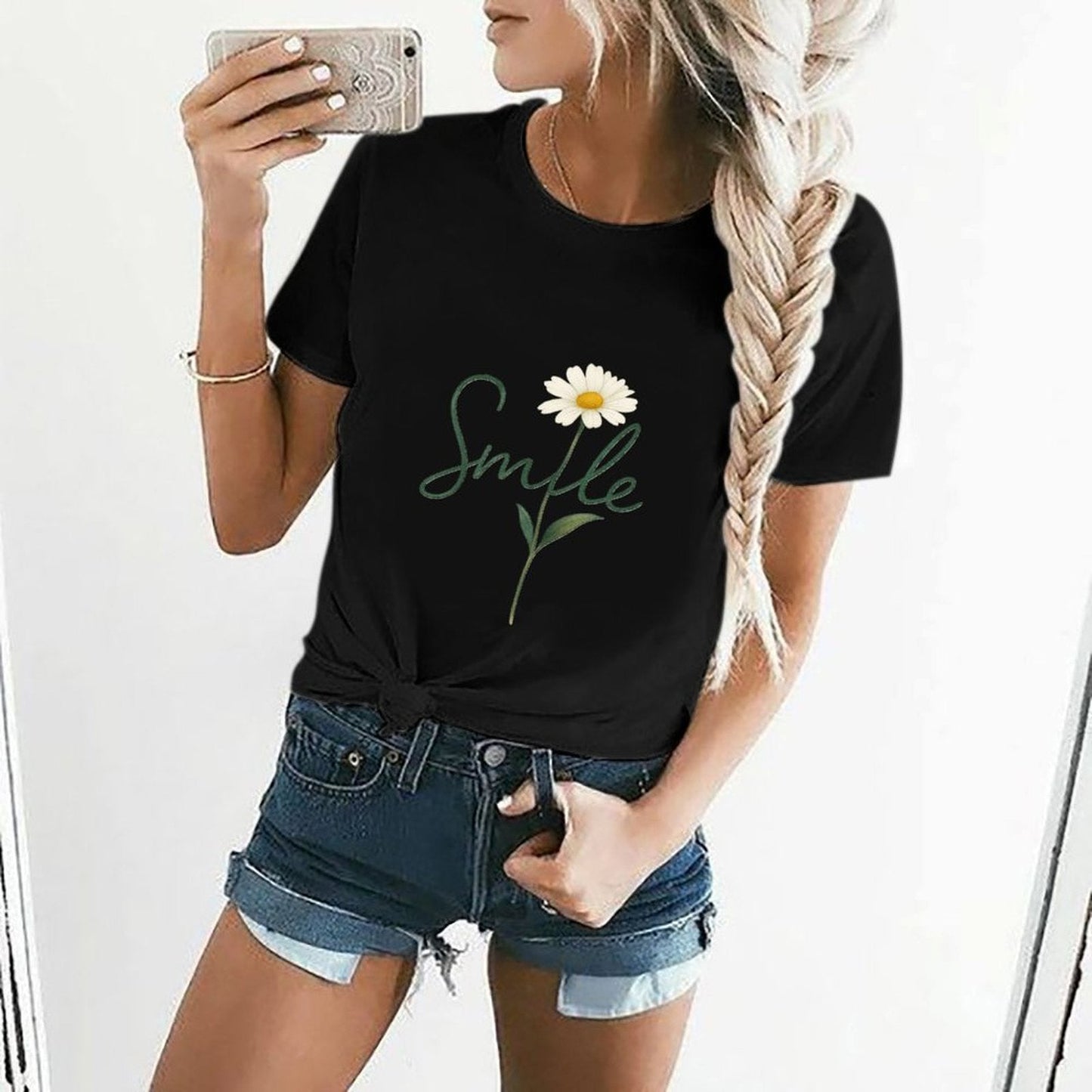 Gildan T-shirt Women Smile Blossom Inspiration - U1 Spring and Summer Round Neck Short - sleeved Tops Women's Casual Sports T-shirt - TrendyLookz