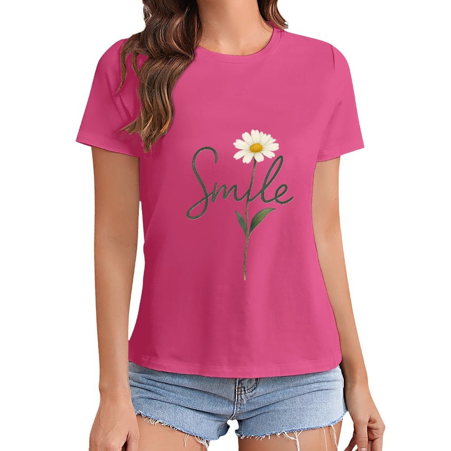 Gildan T-shirt Women Smile Blossom Inspiration - U1 Spring and Summer Round Neck Short - sleeved Tops Women's Casual Sports T-shirt - TrendyLookz