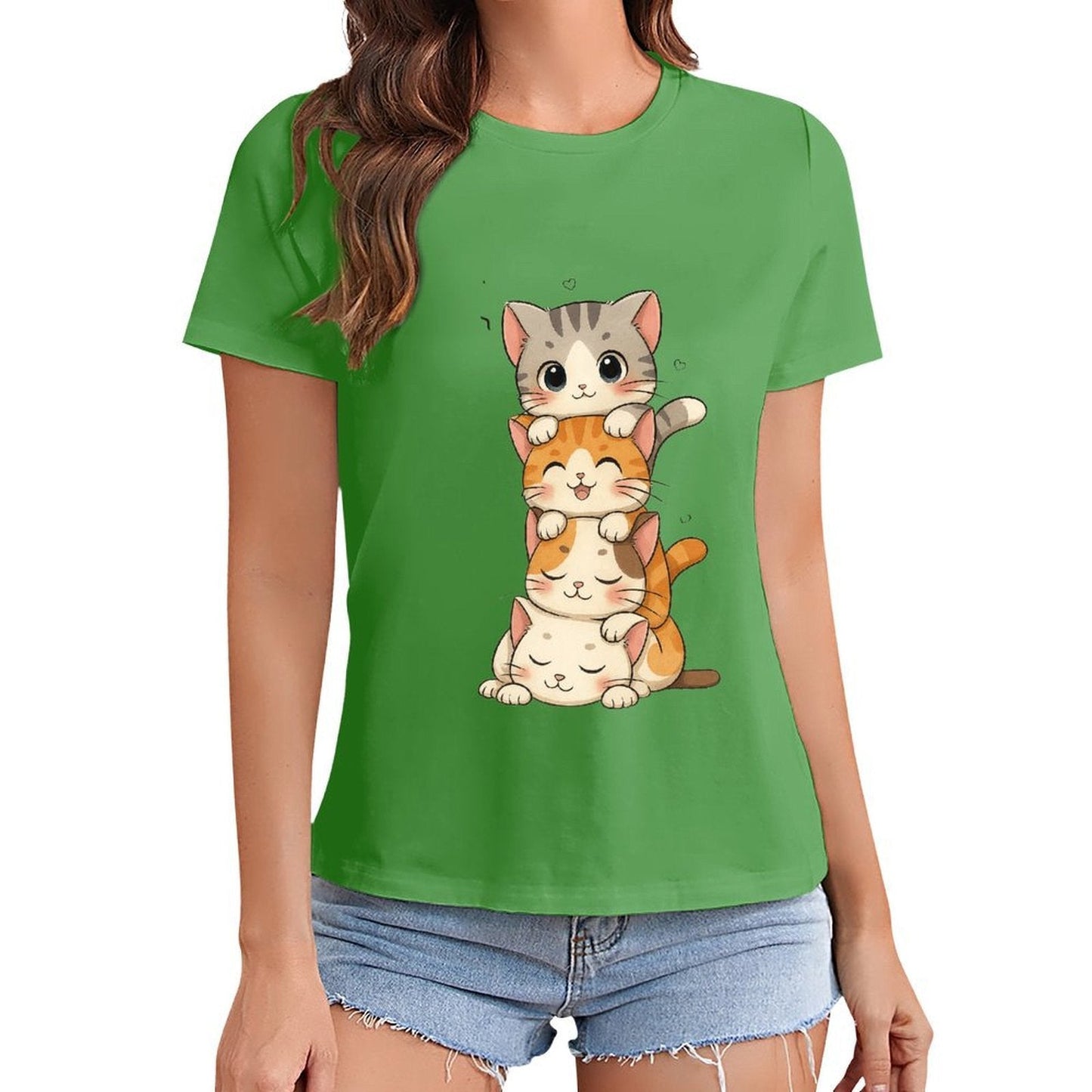 Gildan T-shirt Women Stacked Adorable Sleeping Cats - U1 Spring and Summer Round Neck Short - sleeved Tops Women's Casual Sports T-shirt - TrendyLookz