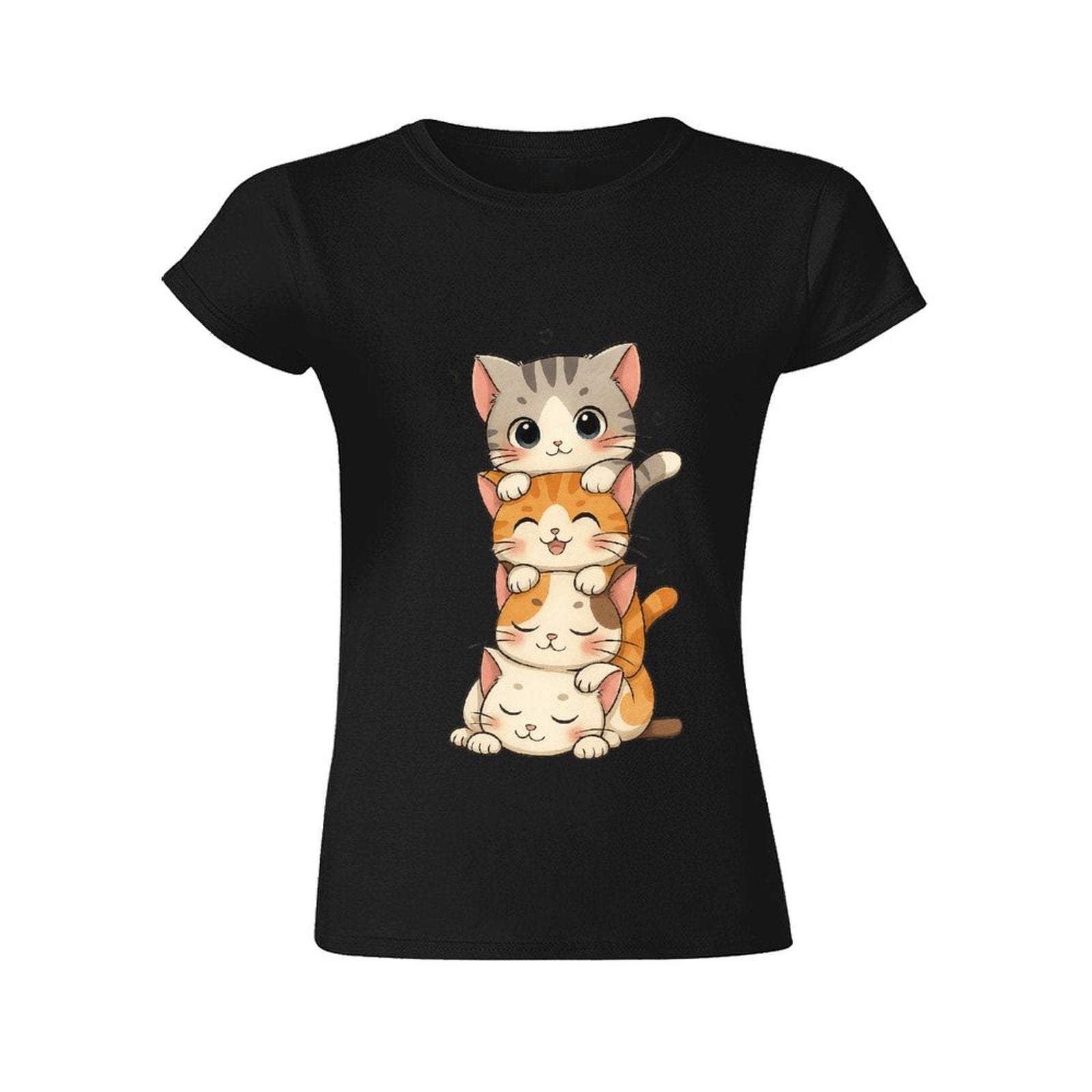 Gildan T-shirt Women Stacked Adorable Sleeping Cats - U1 Spring and Summer Round Neck Short - sleeved Tops Women's Casual Sports T-shirt - TrendyLookz