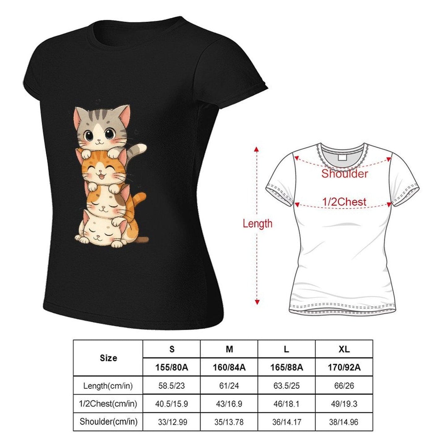 Gildan T-shirt Women Stacked Adorable Sleeping Cats - U1 Spring and Summer Round Neck Short - sleeved Tops Women's Casual Sports T-shirt - TrendyLookz