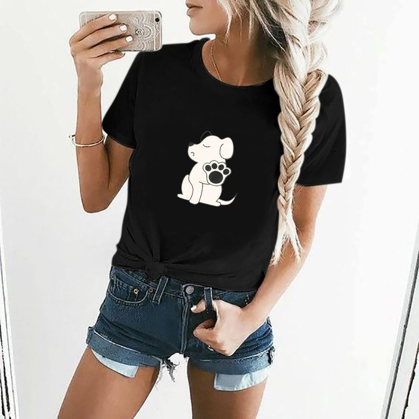 Gildan T-shirt Women Talk To The Paw Spring and Summer Round Neck Short - sleeved Tops Women's Casual Sports T-shirt - TrendyLookz