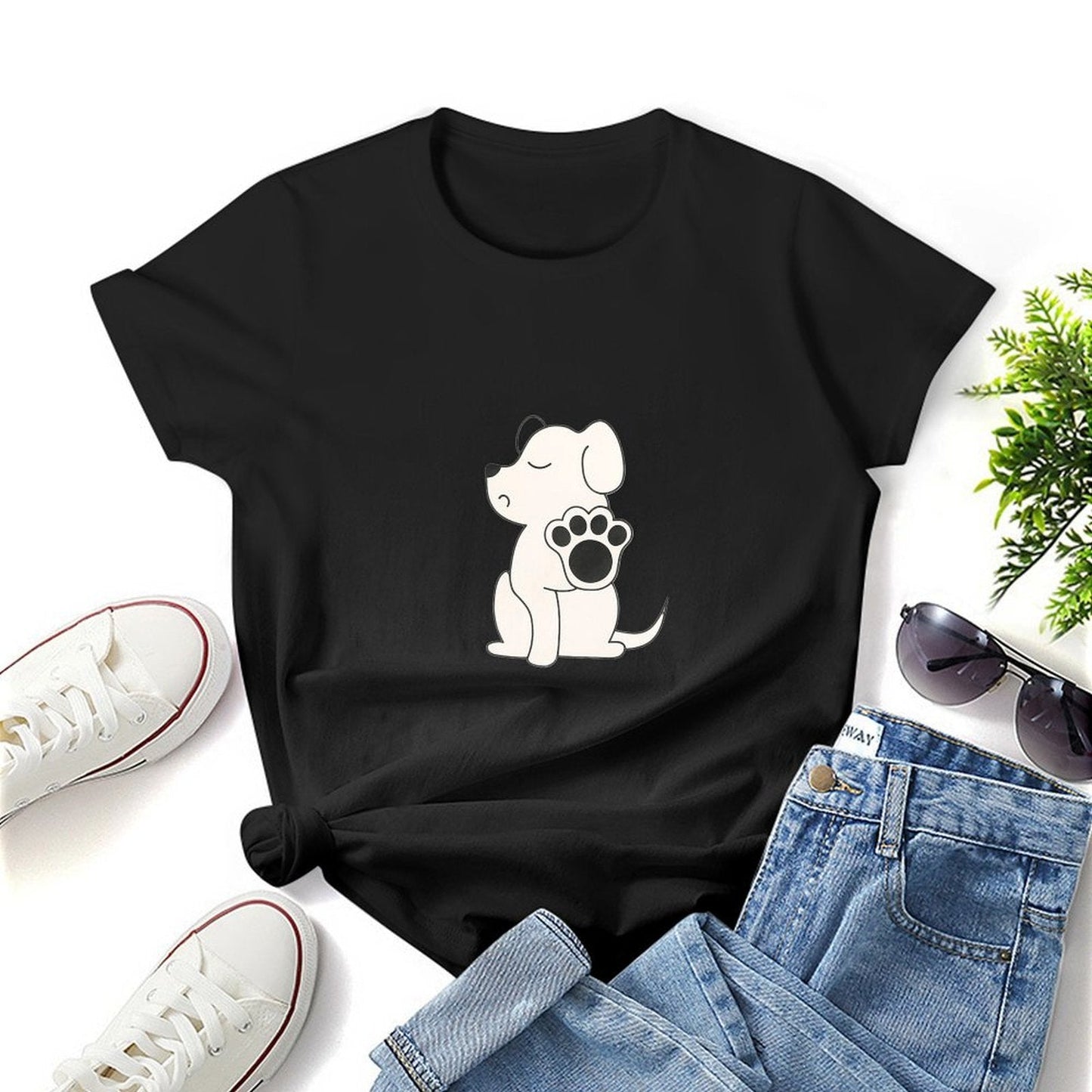 Gildan T-shirt Women Talk To The Paw Spring and Summer Round Neck Short - sleeved Tops Women's Casual Sports T-shirt - TrendyLookz