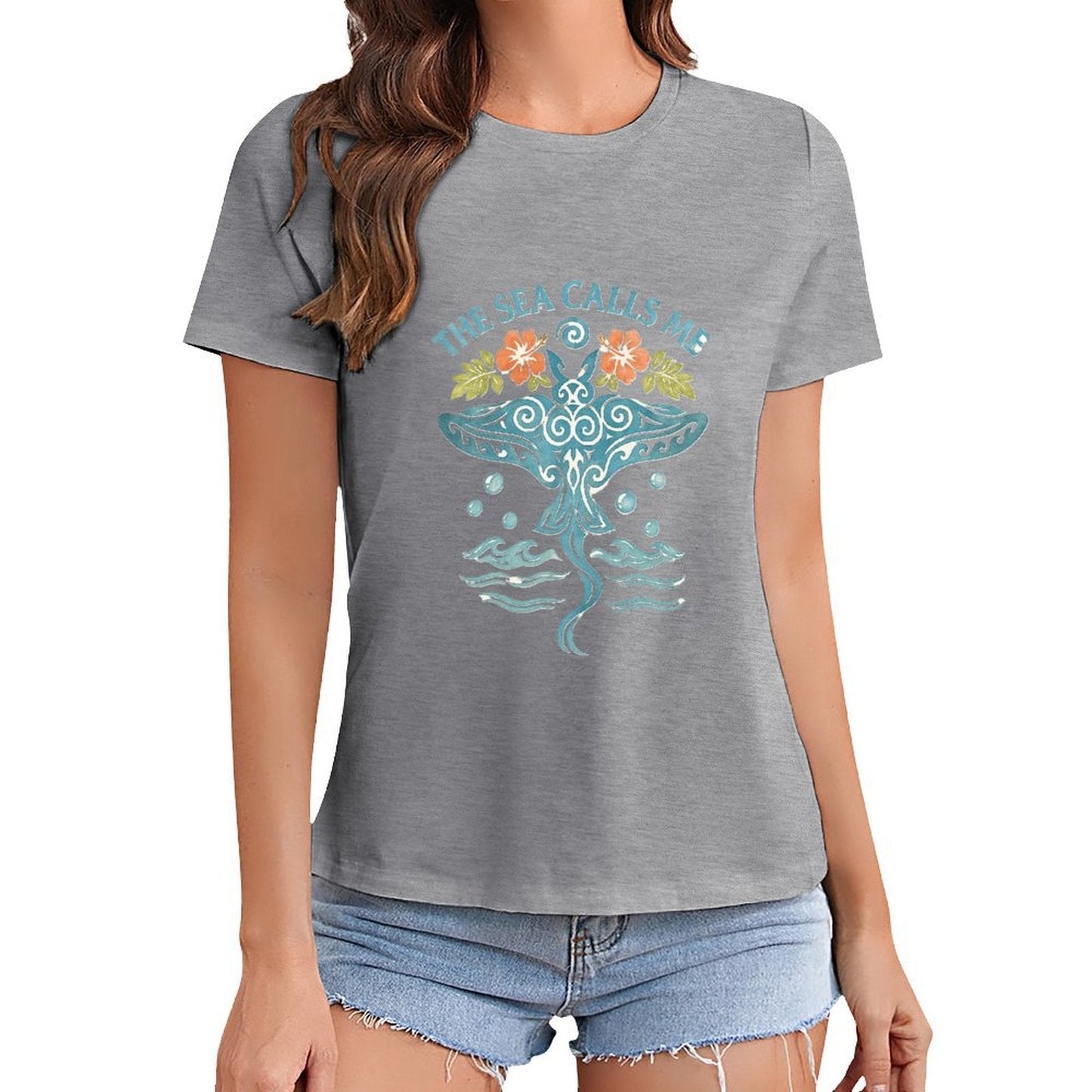 Gildan T-shirt Women The Sea Calls Me - U1 Spring and Summer Round Neck Short - sleeved Tops Women's Casual Sports T-shirt - TrendyLookz