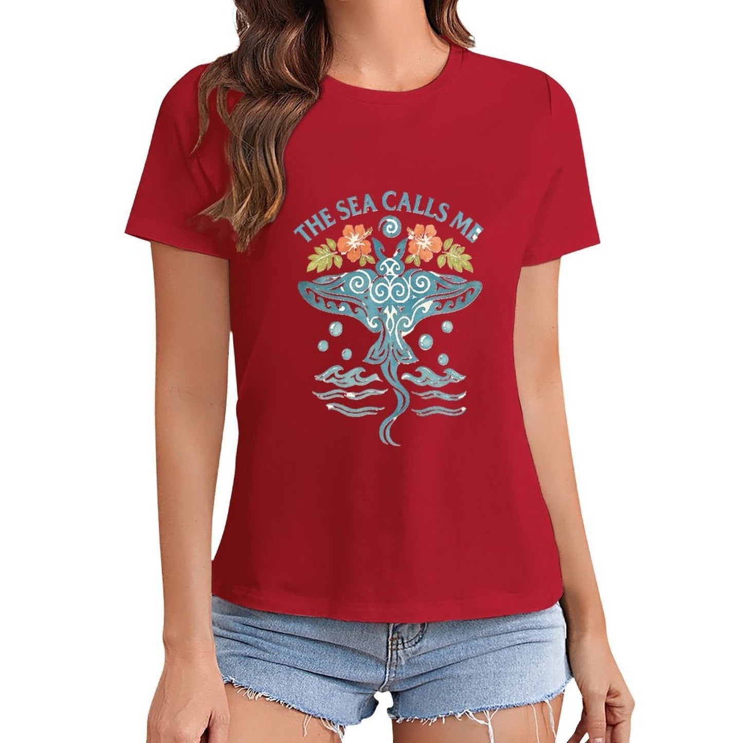 Gildan T-shirt Women The Sea Calls Me - U1 Spring and Summer Round Neck Short - sleeved Tops Women's Casual Sports T-shirt - TrendyLookz