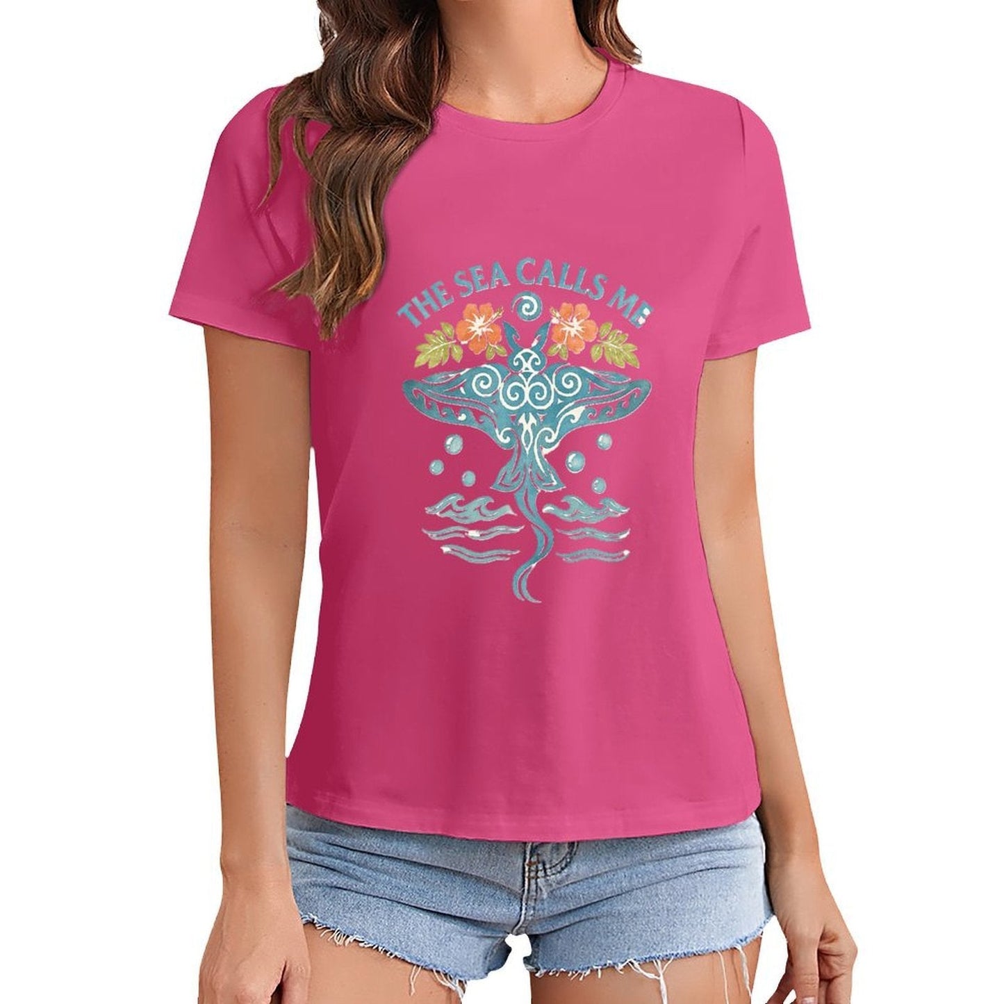 Gildan T-shirt Women The Sea Calls Me - U1 Spring and Summer Round Neck Short - sleeved Tops Women's Casual Sports T-shirt - TrendyLookz