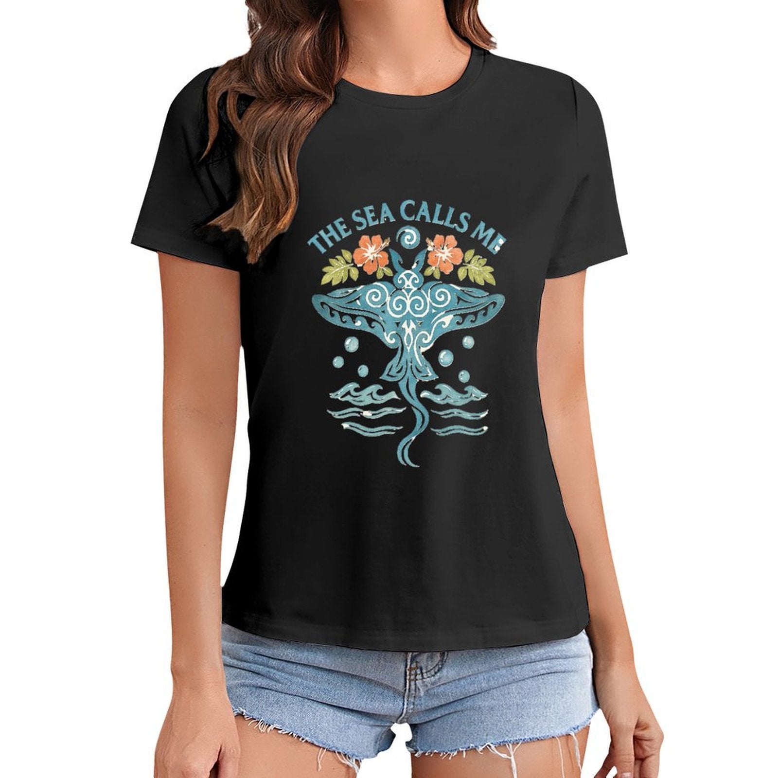 Gildan T-shirt Women The Sea Calls Me - U1 Spring and Summer Round Neck Short - sleeved Tops Women's Casual Sports T-shirt - TrendyLookz