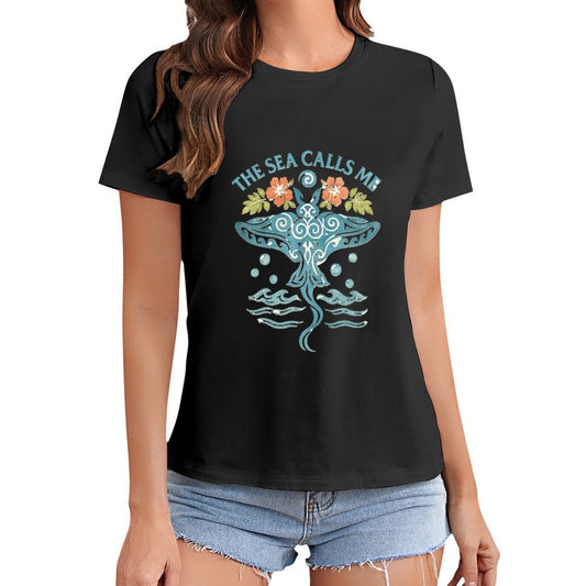 Gildan T-shirt Women The Sea Calls Me - U1 Spring and Summer Round Neck Short - sleeved Tops Women's Casual Sports T-shirt - TrendyLookz