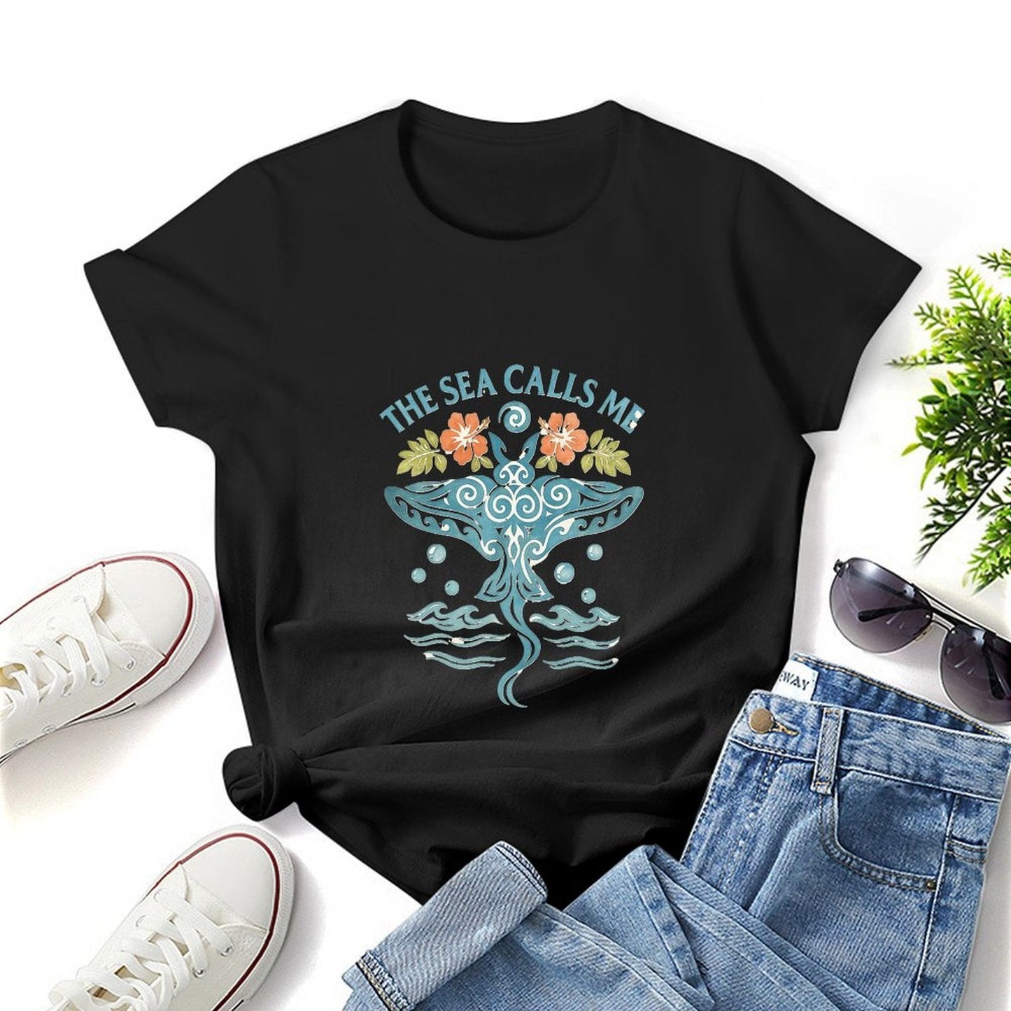 Gildan T-shirt Women The Sea Calls Me - U1 Spring and Summer Round Neck Short - sleeved Tops Women's Casual Sports T-shirt - TrendyLookz