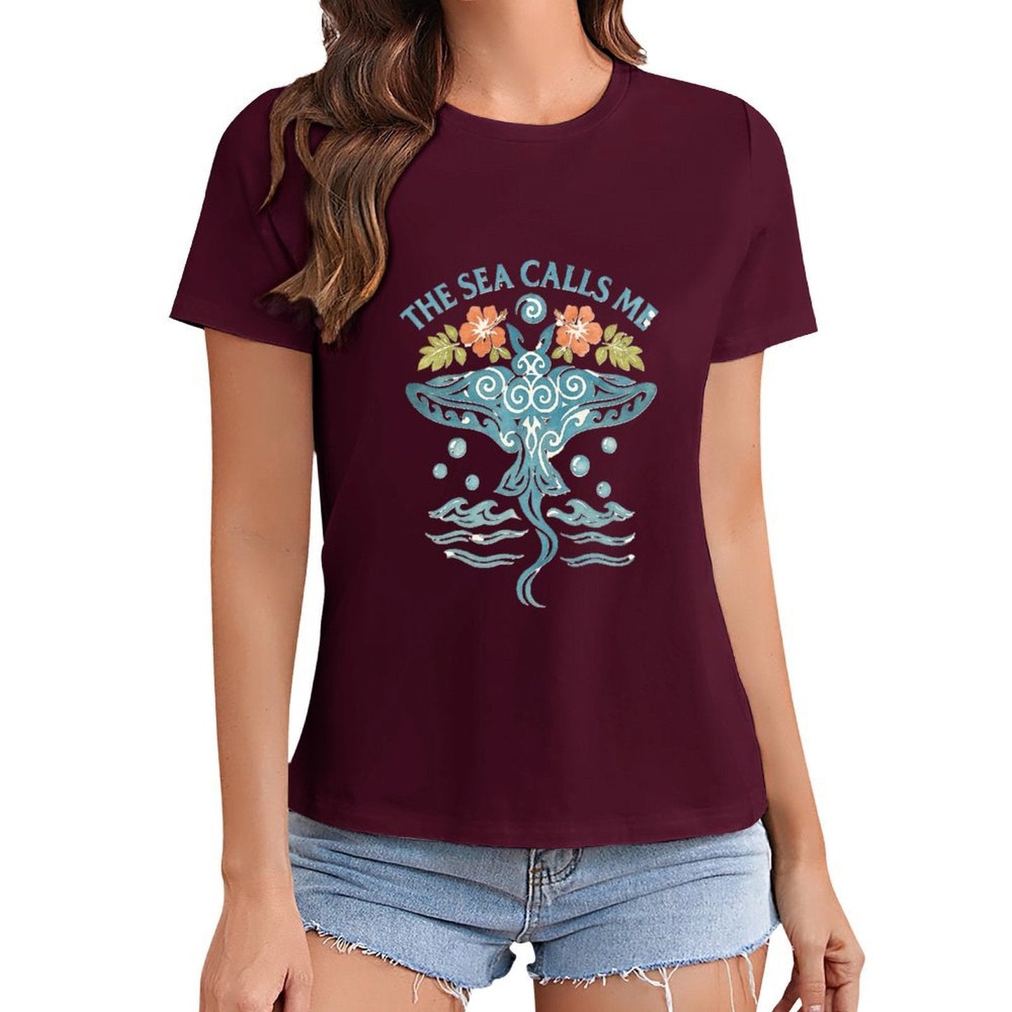 Gildan T-shirt Women The Sea Calls Me - U1 Spring and Summer Round Neck Short - sleeved Tops Women's Casual Sports T-shirt - TrendyLookz