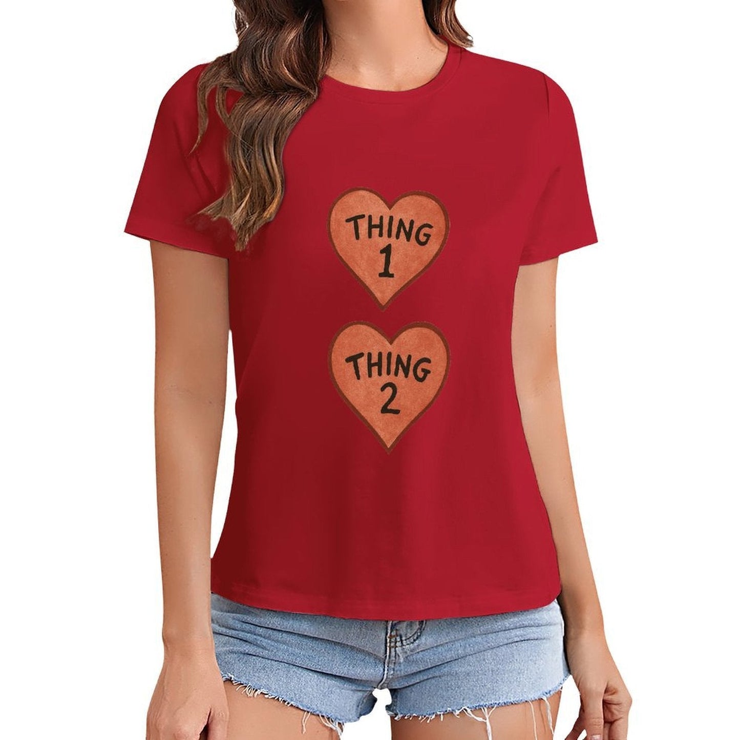 Gildan T-shirt Women Thing 1 And Thing 2 Hearts - U1 Spring and Summer Round Neck Short - sleeved Tops Women's Casual Sports T-shirt - TrendyLookz