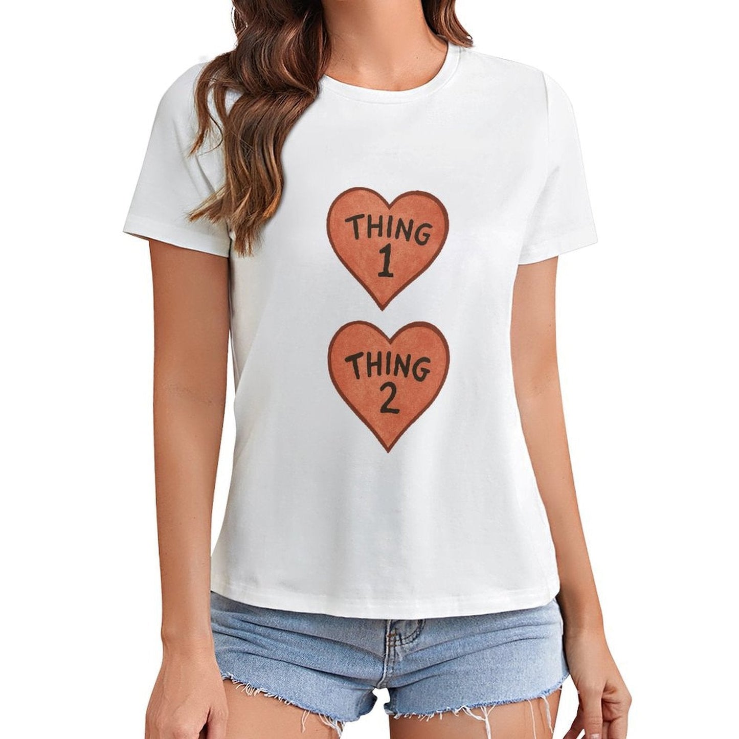 Gildan T-shirt Women Thing 1 And Thing 2 Hearts - U1 Spring and Summer Round Neck Short - sleeved Tops Women's Casual Sports T-shirt - TrendyLookz