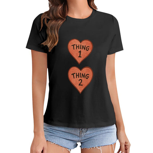 Gildan T-shirt Women Thing 1 And Thing 2 Hearts - U1 Spring and Summer Round Neck Short - sleeved Tops Women's Casual Sports T-shirt - TrendyLookz