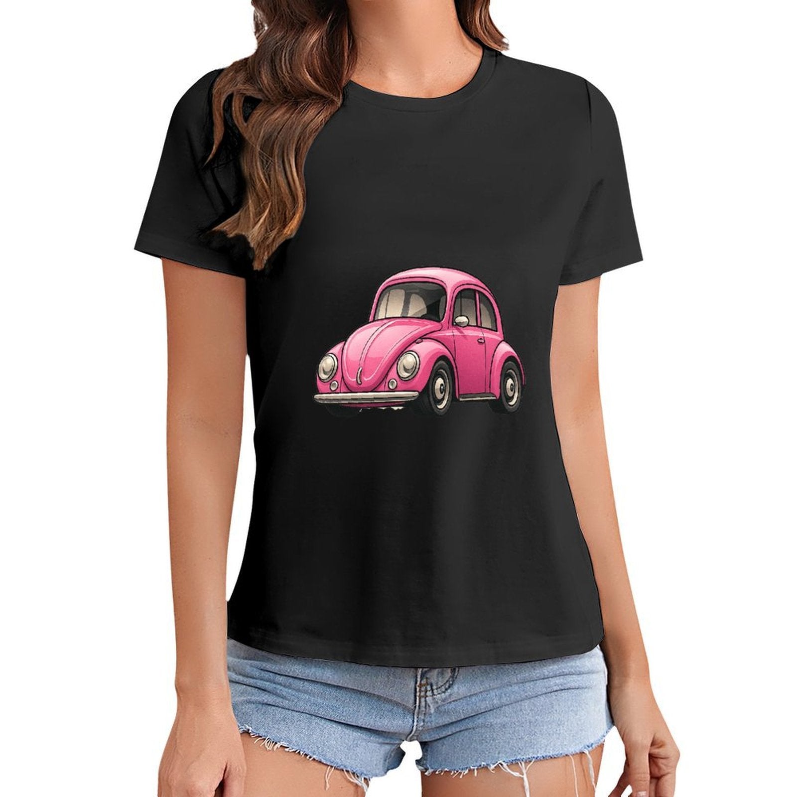 Gildan T-shirt Women Vintage Pink Beetle Illustration Spring and Summer Round Neck Short - sleeved Tops Women's Casual Sports T-shirt - TrendyLookz