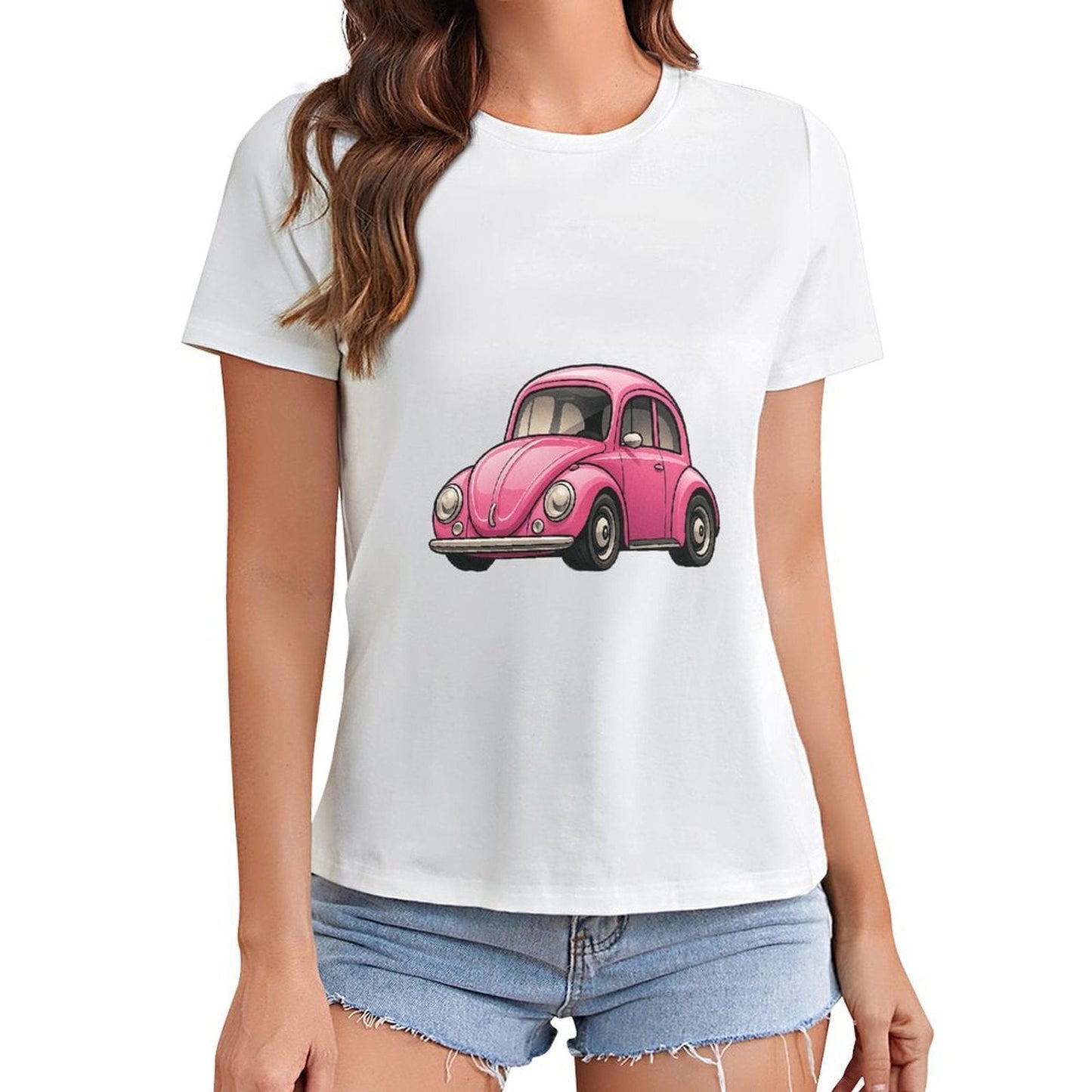 Gildan T-shirt Women Vintage Pink Beetle Illustration Spring and Summer Round Neck Short - sleeved Tops Women's Casual Sports T-shirt - TrendyLookz