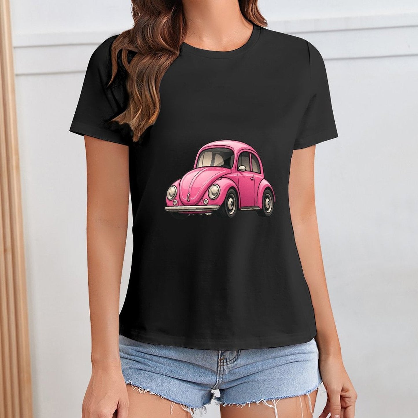 Gildan T-shirt Women Vintage Pink Beetle Illustration Spring and Summer Round Neck Short - sleeved Tops Women's Casual Sports T-shirt - TrendyLookz