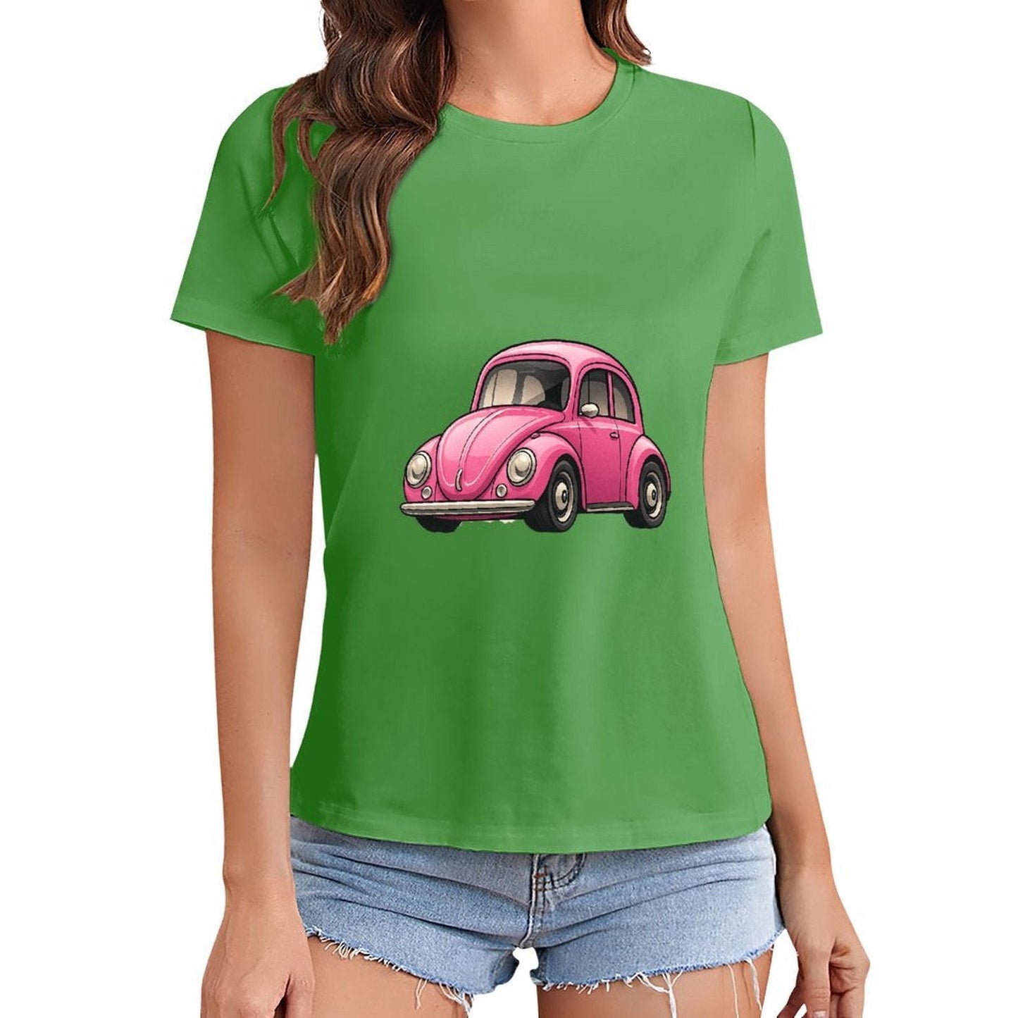 Gildan T-shirt Women Vintage Pink Beetle Illustration Spring and Summer Round Neck Short - sleeved Tops Women's Casual Sports T-shirt - TrendyLookz